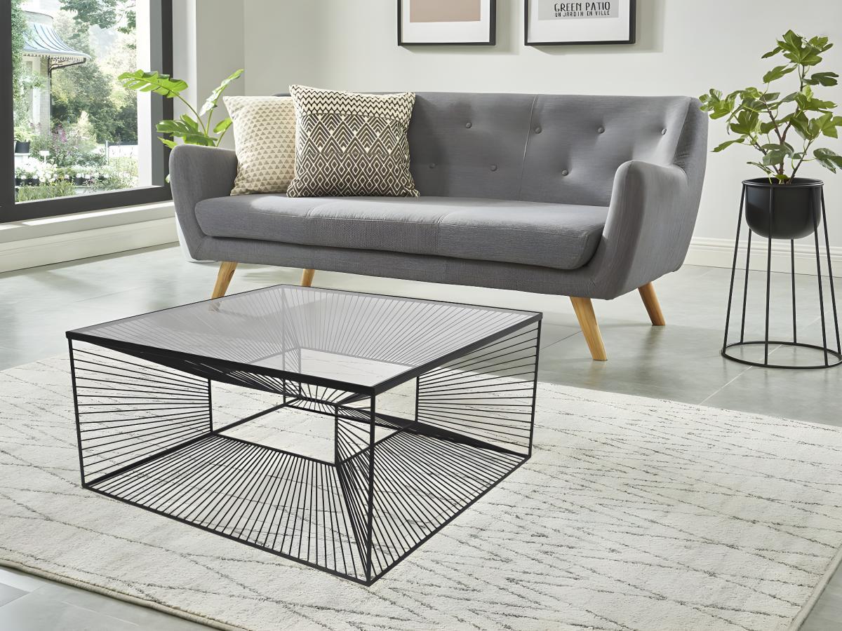 Vente-unique CLARENCE Couchtisch - Glas und Metall - Farbe schwarz