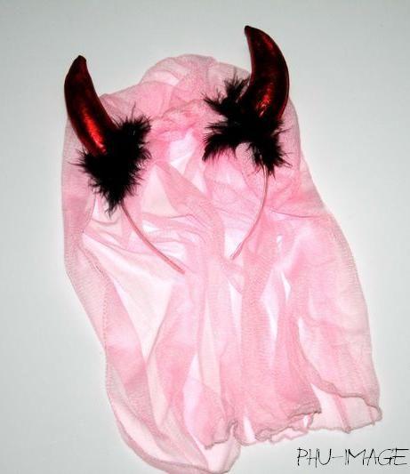 INNY Hörner mit Schleier ROSA 1 Stk.