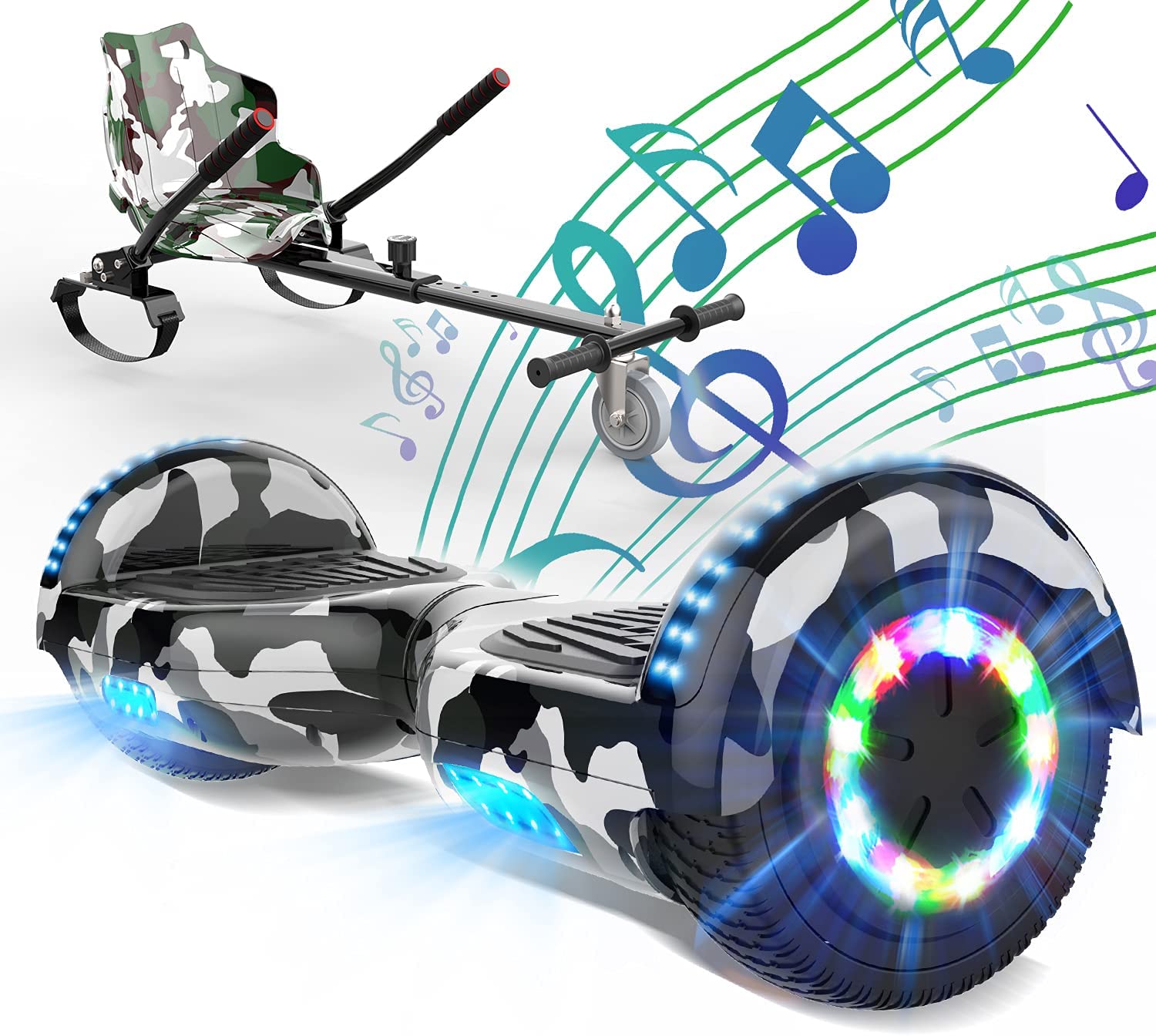 Hoverboards mit schönen FUSIYU Hoverboards mit Sitz Go Kart 6,5 Zoll Geschenk für Kinder Hoverboards mit Bluetooth-Lautsprecher Hoverboards mit Hoverkart 
