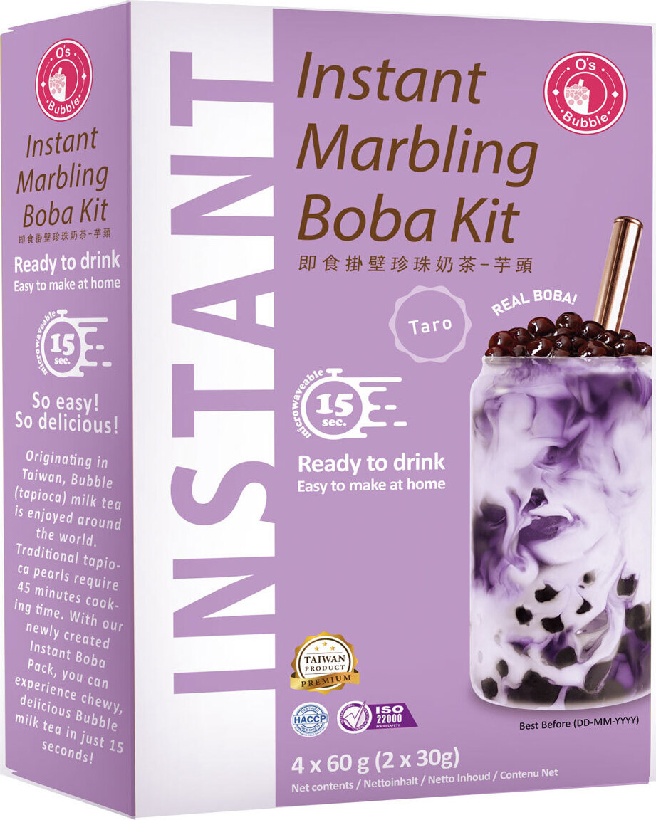 Yoaxia O's Bubble Instant Marbling Boba Tee Kit TARO (4x 60g) | Bubble Tee | Mit Tapiokaperlen und Strohhalm 10321