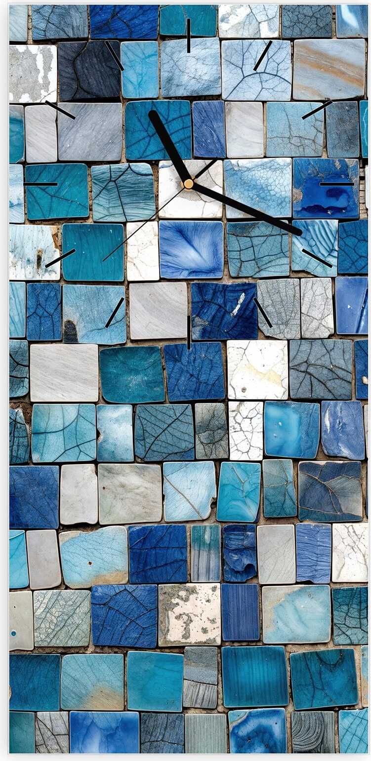Primedeco Wanduhr aus Glas mit Motiv Mosaikfliesenmuster- 30 x 60 cm - inkl. Aufhängesystem