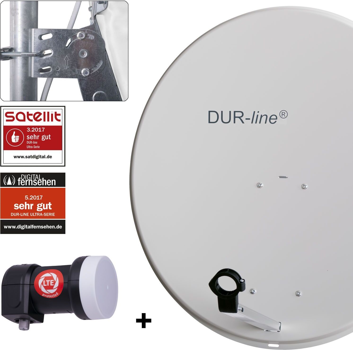 DUR-line MDA 80 Satellitenschüssel hellgrau + Single LNB 12160