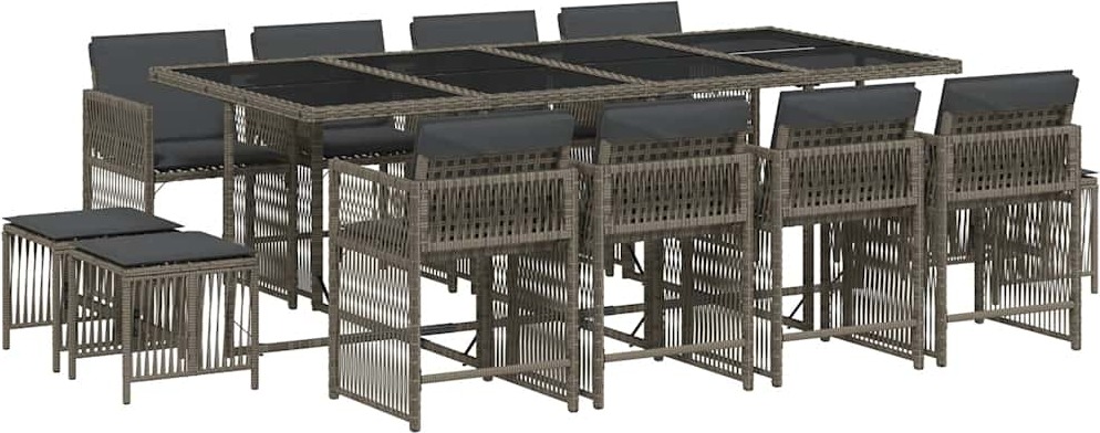 vidaXL 13-dielny záhradný jedálenský set s vankúšmi sivý polyratan