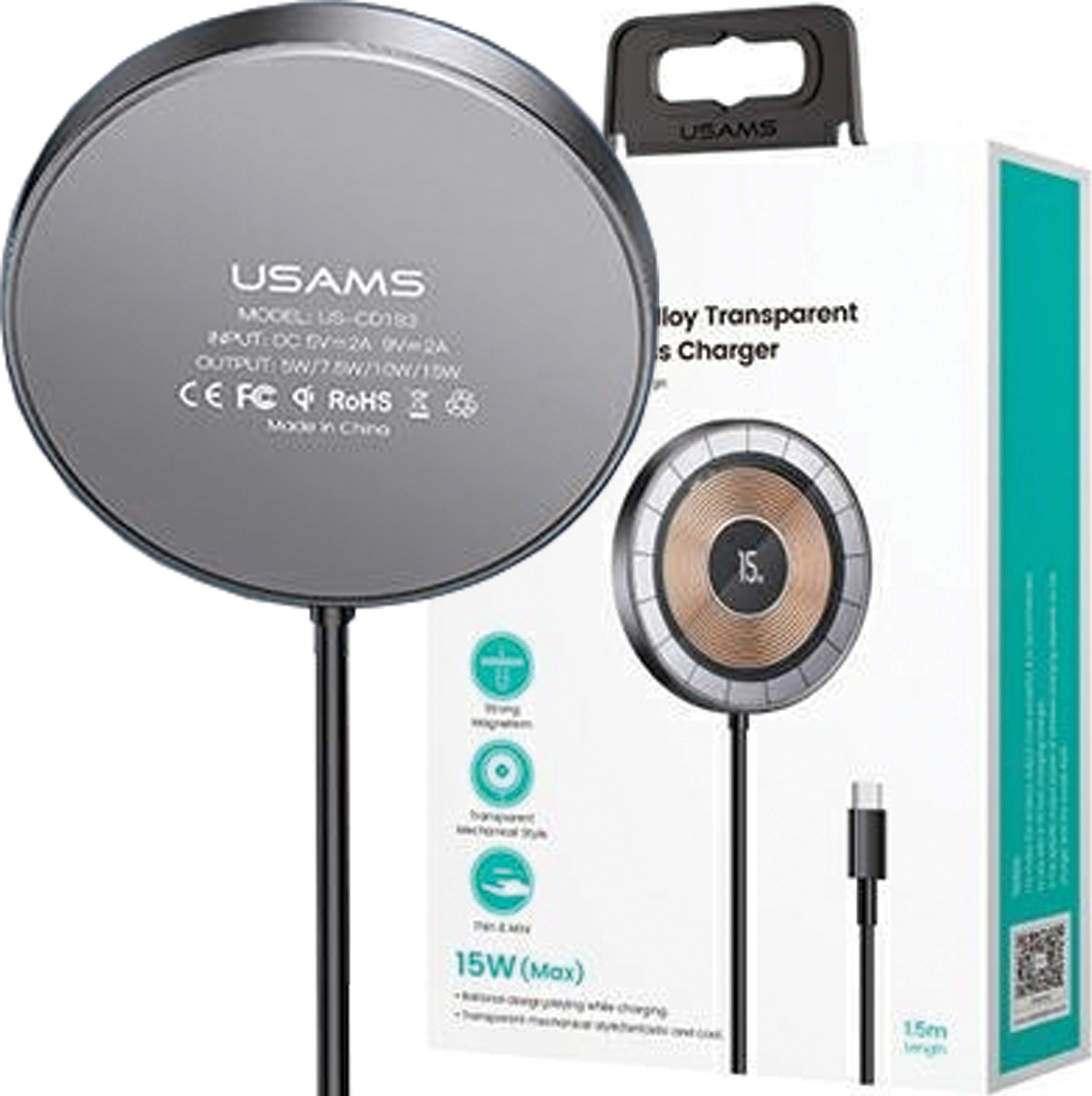 Usams Lad. Indukčná Us-Cd183 Magnetická 15W Hliníková Čierna/Čierna Cd183Cdx01