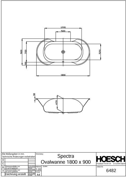 Hoesch Spectra Ovalbadewanne 1800 x 900 mm weiß - 6482.010