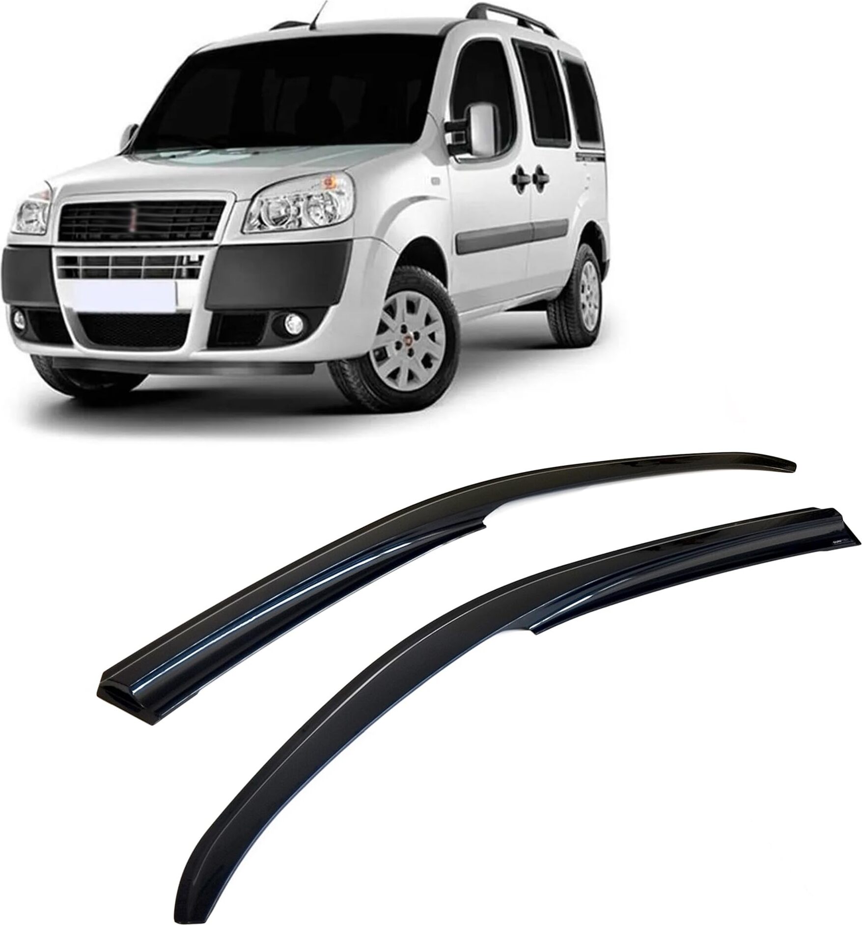Rumplex Windabweiser Luftabweiser Regenabweiser Seitenfensterabweiser Kompatibel mit Fiat Doblo I 2000 - 2012 Autofenster Regenschutz Regenabweiser Anklebbare Deflektoren 2 Stück