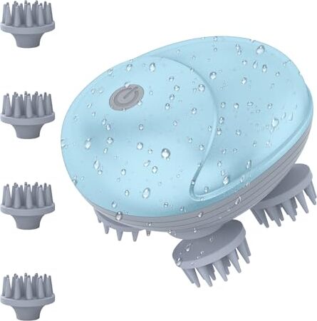 Ankilo Electric Head Massager, drahtloses Handmassager 4 Knetenköpfe, austauschbar, Kopfhaut IPX7 wasserdichte Katze Ganzkörpermassage, Hund Blau