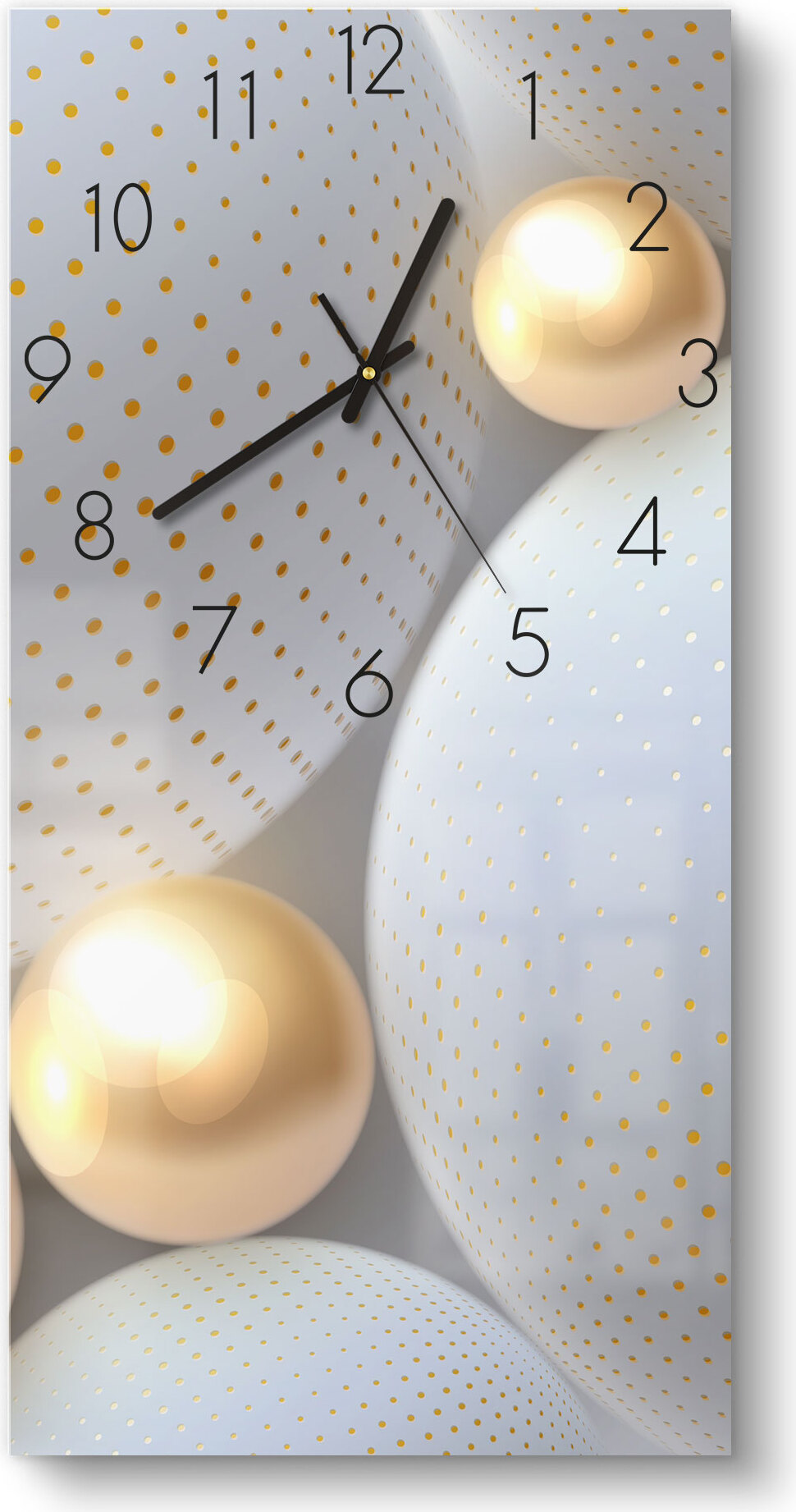 DEQORI Glasuhr 30x60 cm Zahlen 'Angeordnete Kugeln' Wanduhr Glas Uhr Design leise WC-30-60-N-1667