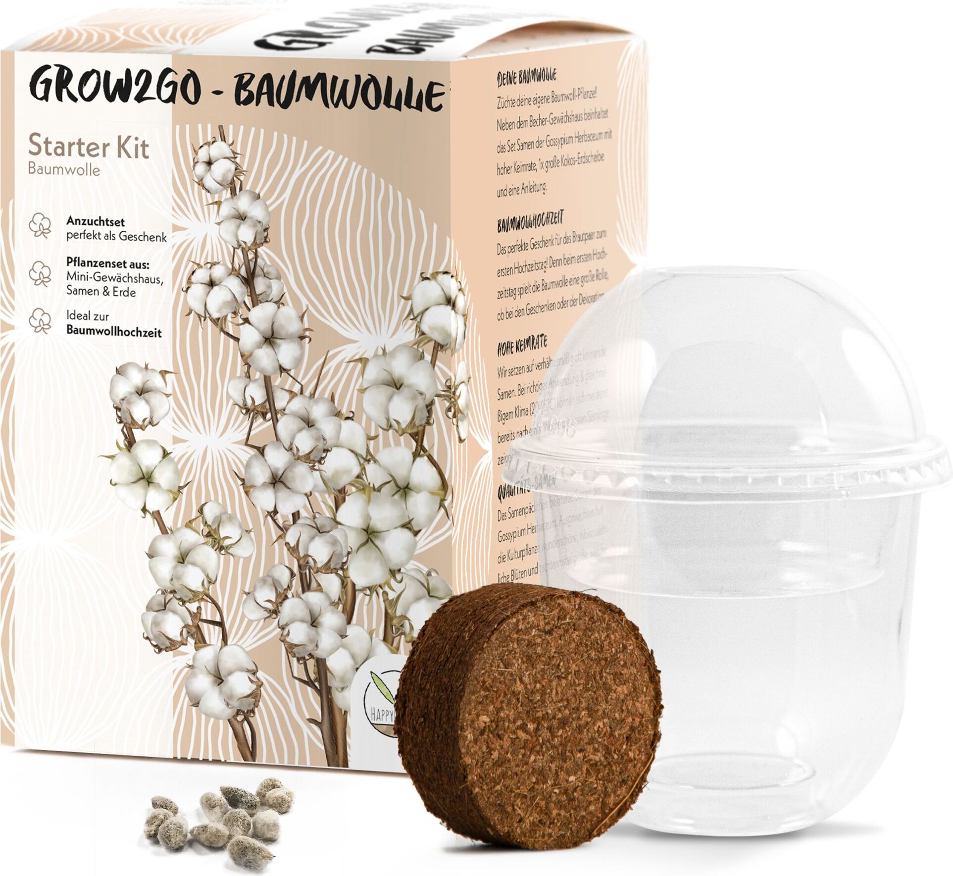 GROW2GO Baumwoll-Pflanzset ideal zur Baumwollhochzeit