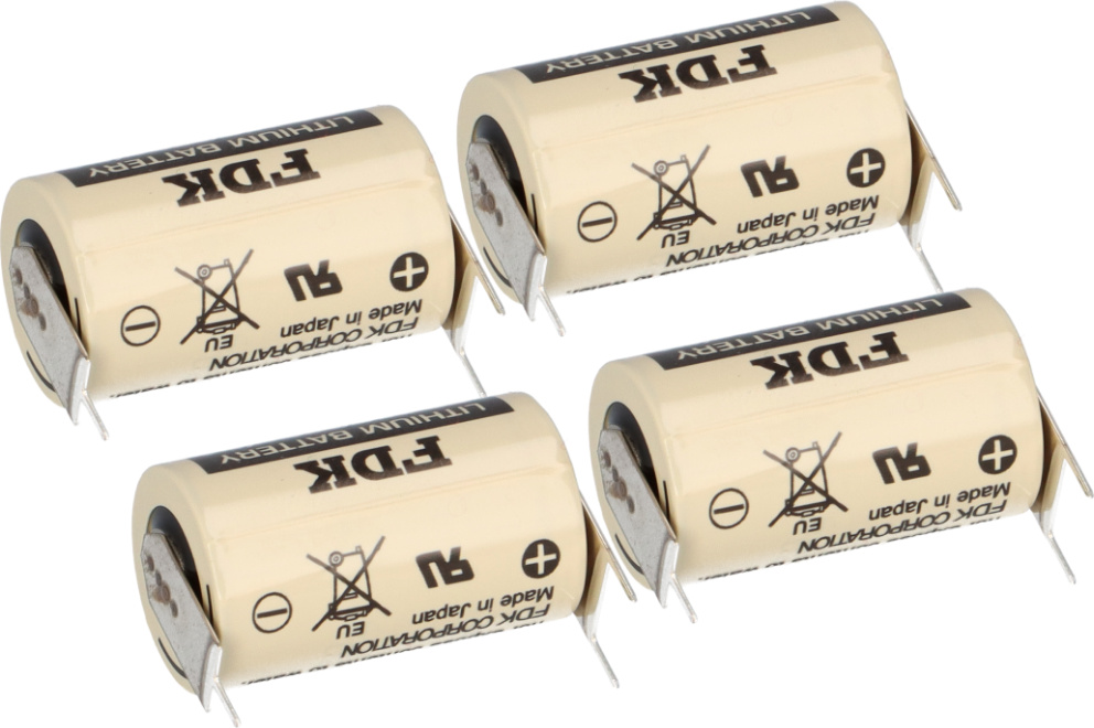 4x FDK Lithium 3V Batterie CR 14250SE-FT1 1/2AA - Zelle 2/1 pin ++/- Rastermaß: 7,5mm 2250