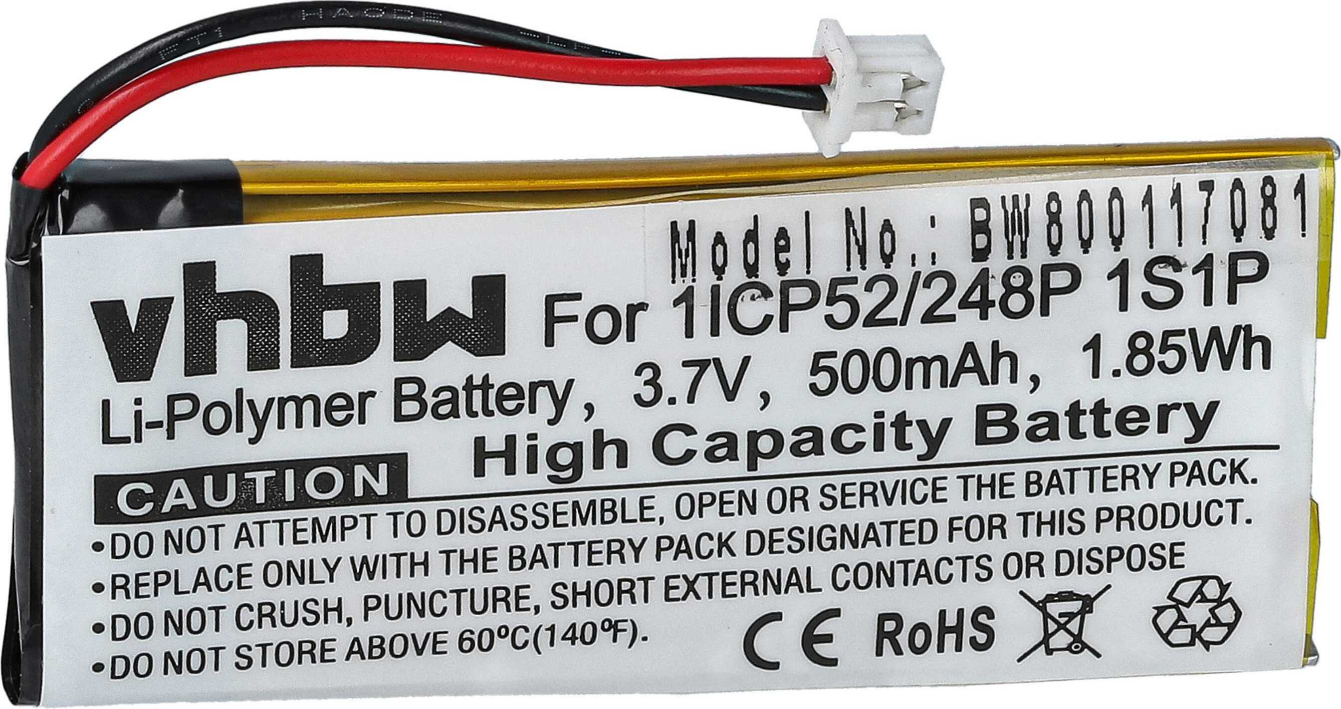 vhbw Akku Ersatz für Sena 1ICP52/248P 1S1P für Wireless Headset Kopfhörer (500 mAh, 3,7 V, Li-Polymer)