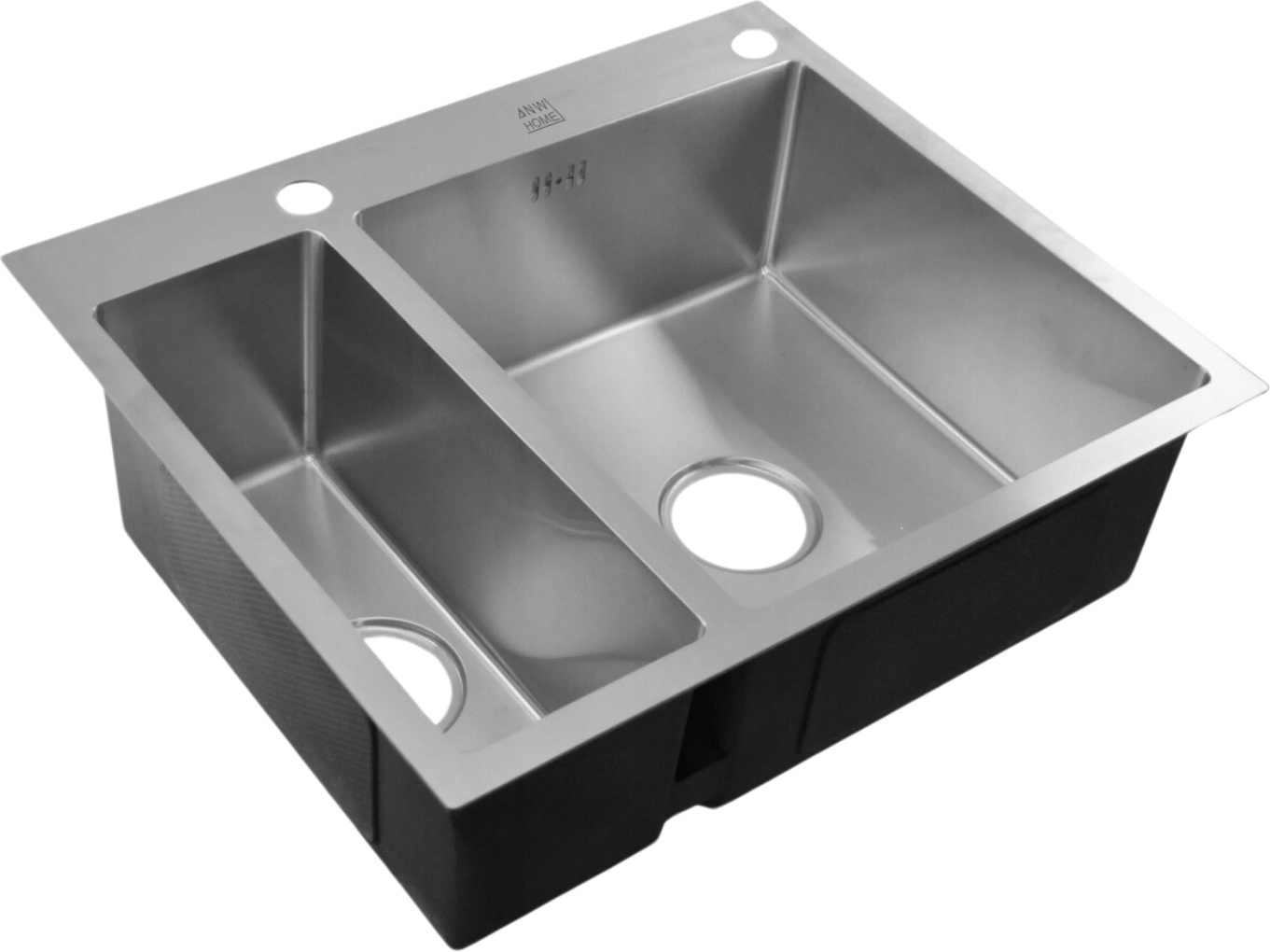 ANW HOME Eineinhalb-Becken-Spülbecken Inox 61x51 Spender, Korb