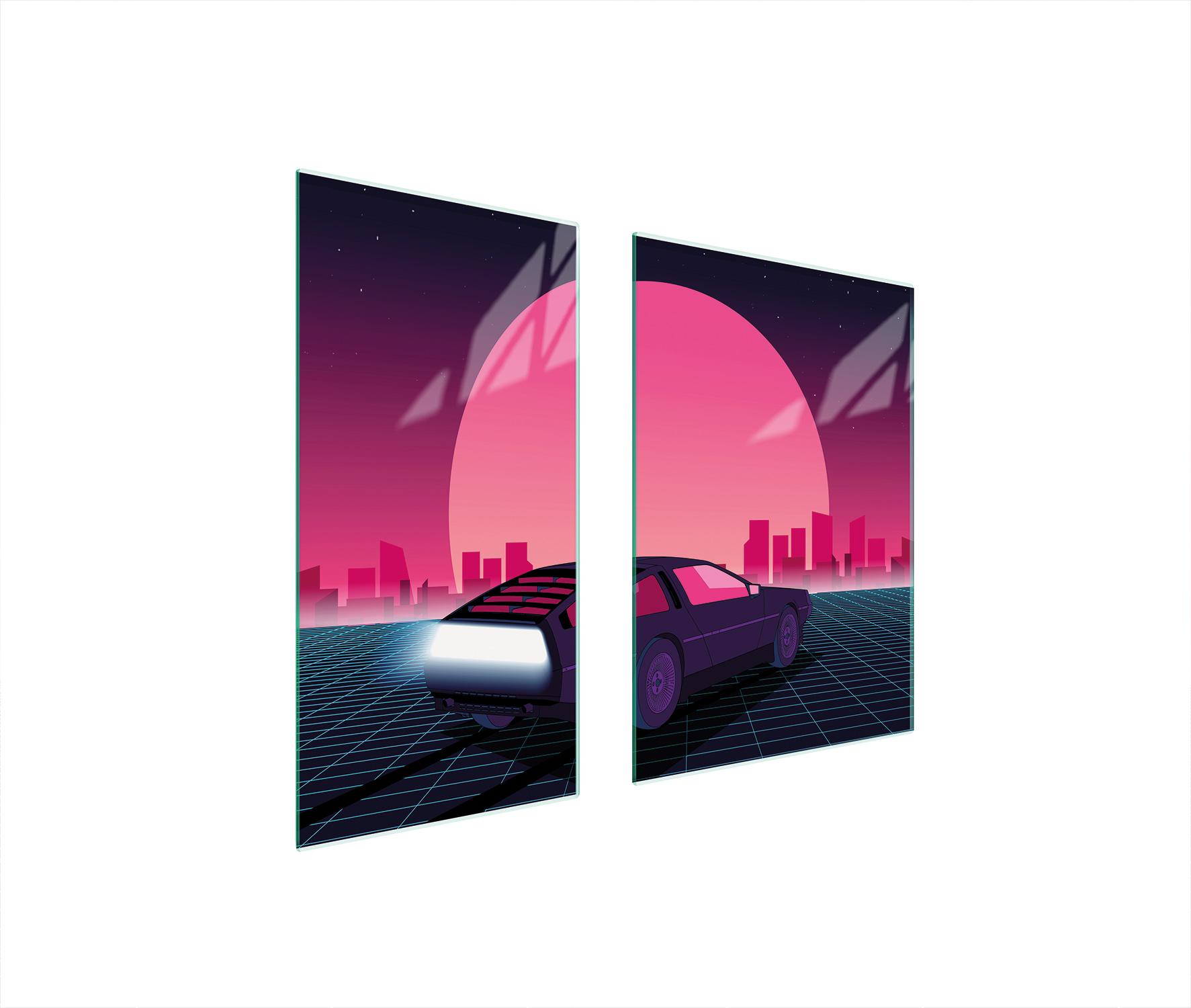 TMK ArtDeko Herdabdeckplatten 2 teilig 75x52 Glaskeramikkochfeld Abdeckung Glas Schneidebrett Auto Rosa