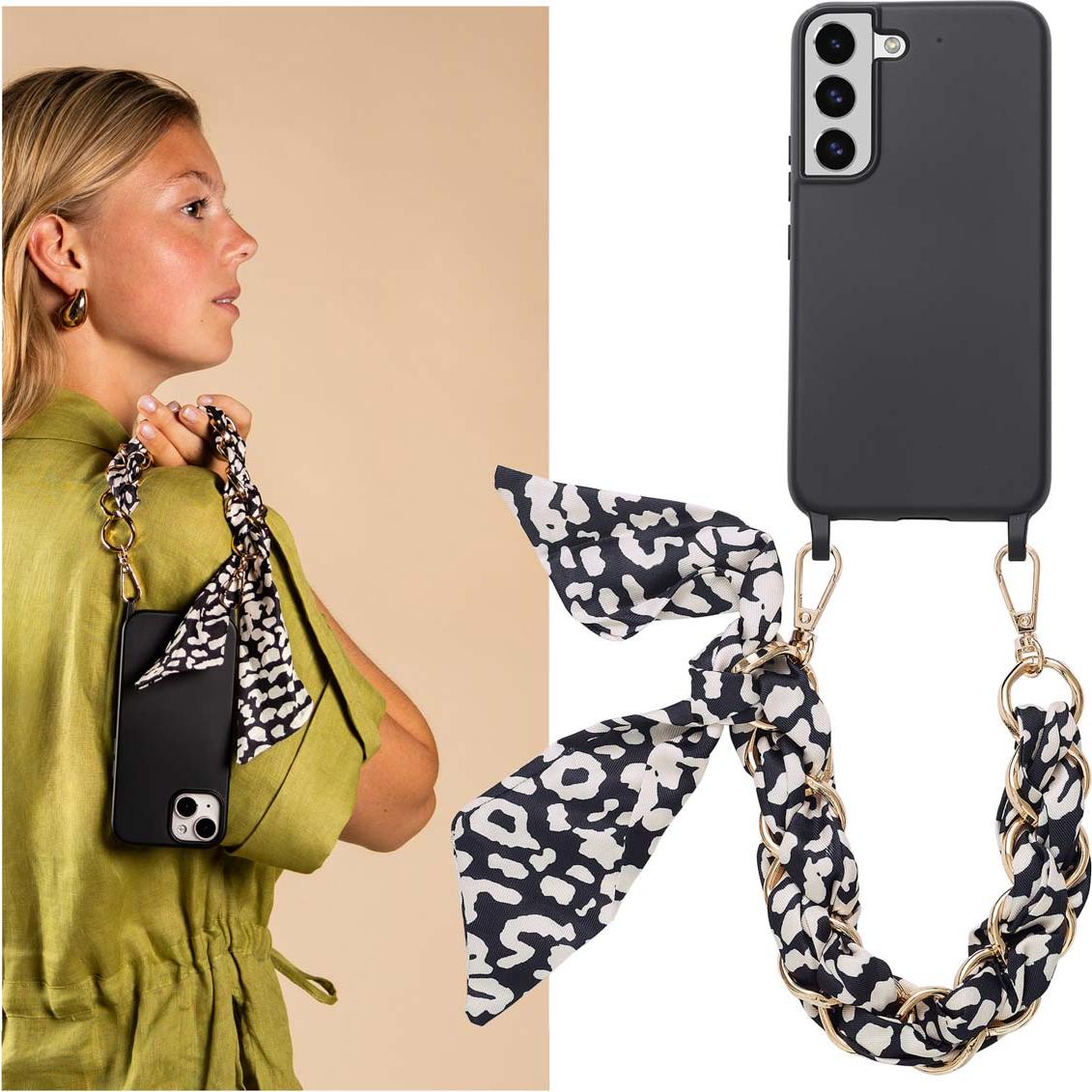 Selencia Zadný kryt s luxusným remienkom na zápästie pre Samsung Galaxy S22 - čierny