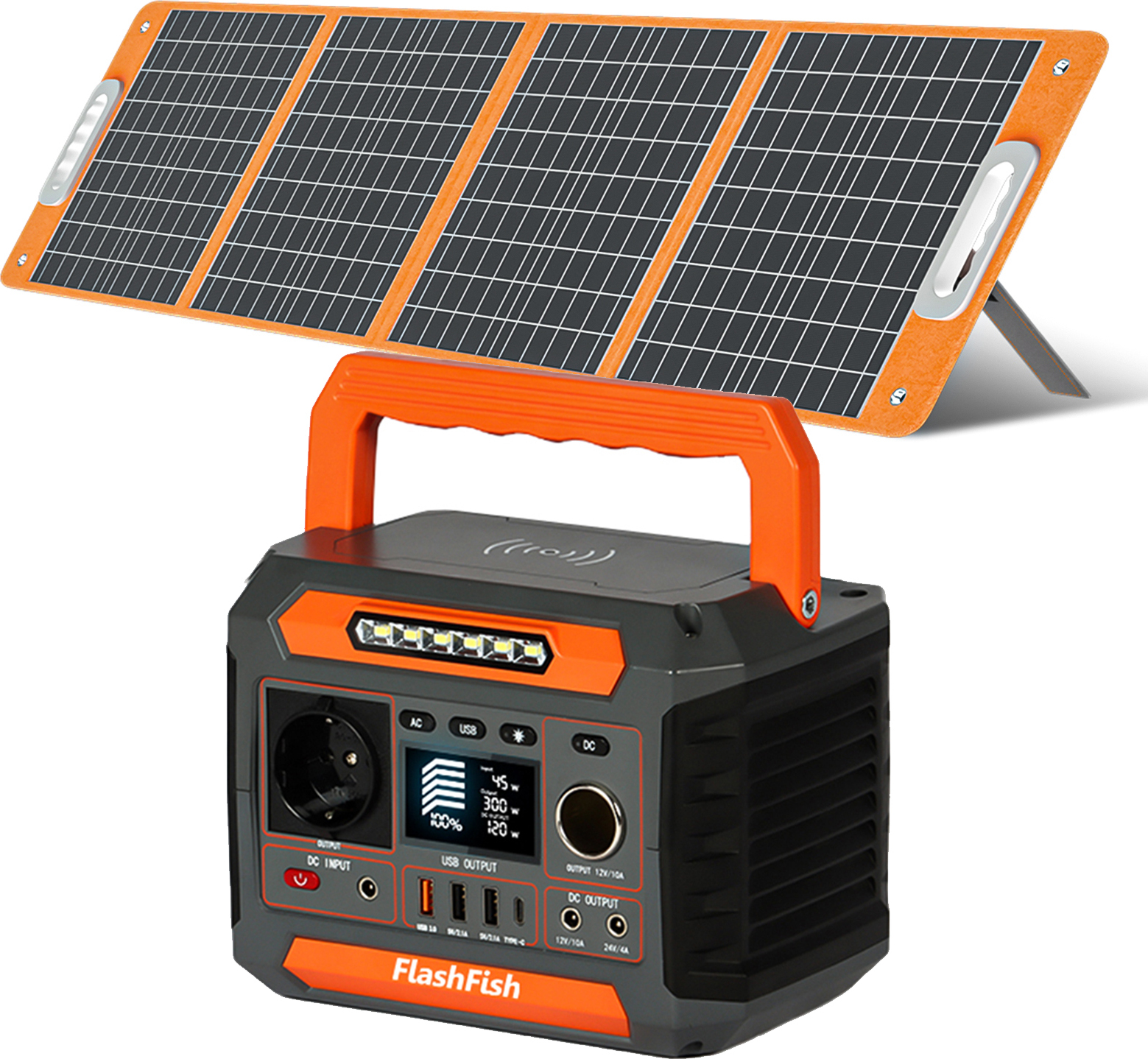 Solárny generátor Flashfish P66 + 100W solárny panel, 288Wh generátor energie s 260W (500W špičkový), generátor energie s DC/AC/Type-C/USB zásuvkami CPAP batérie, napájacia stanica pre domácnosť, outdoor, kempovanie, obytné automobily, núdzové napájanie