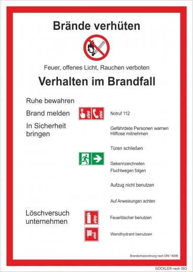 MBS FIRE Brandschutzordnung Teil A Schild Folie DIN 14096 ISO 7010