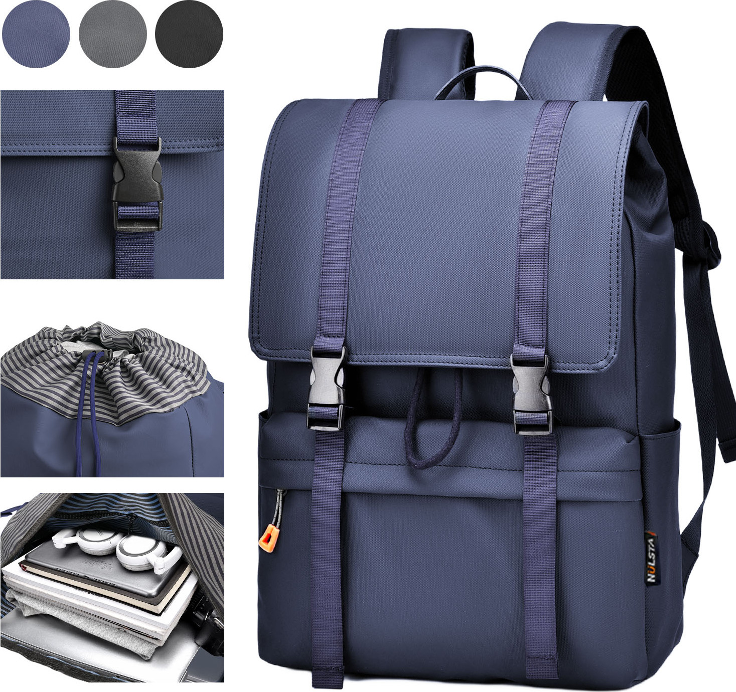 7MAGIC Herren Rucksack mit Klappe 20L, 15.6 Zoll Laptopfach, Schulrucksack Wasserdicht mit Trolley-Gurt Rucksäcke für Uni Büro Freizeit Alltag, Marineblau 2095