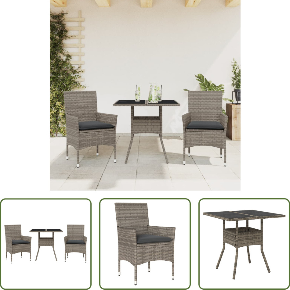 The Living Store 3-dielny záhradný jedálenský set s vankúšmi sivý polyratan a sklo