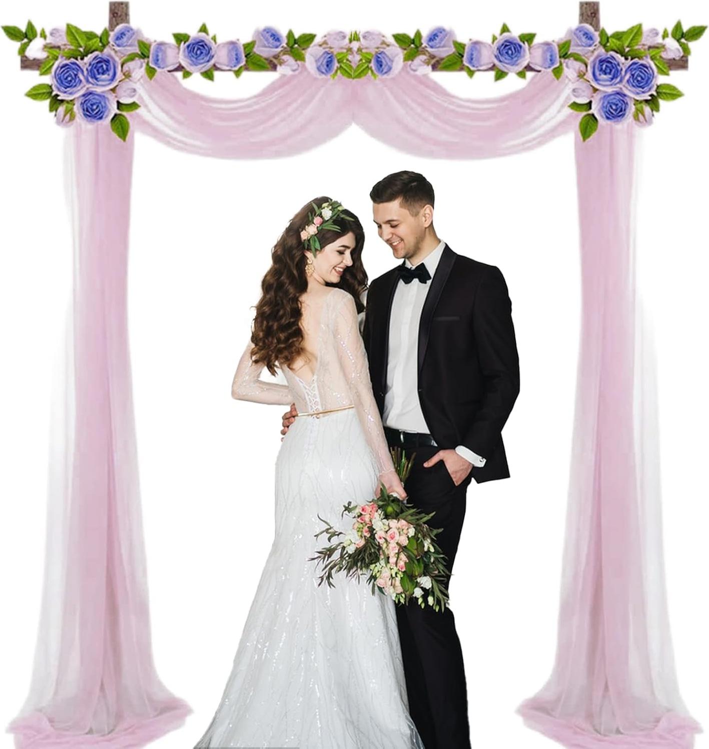 Markenlos 7m Tüll Fotogardine - Hintergrundgardinen - Hochzeitsbogen Dekoration - Hochzeitsgardine - Geeignet für Feier und Bühne - Hochzeitsbogenzeremonie (Hellrosa)