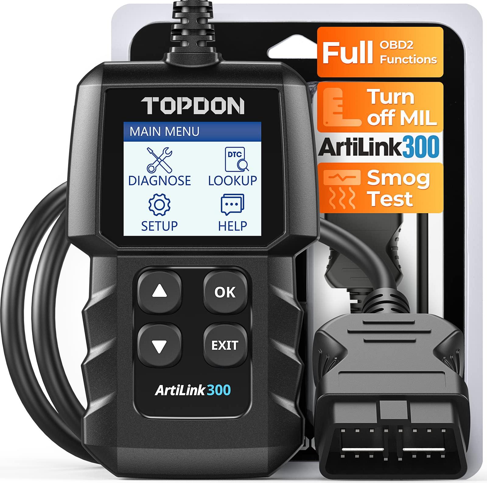 TOPDON OBD2 Diagnosegerät AL300, diagnosegerät auto vollständige OBD2 Funktionen, obd2 diagnosegerät für alle fahrzeuge nach 1996, 1.77-Zoll TFT Farbe