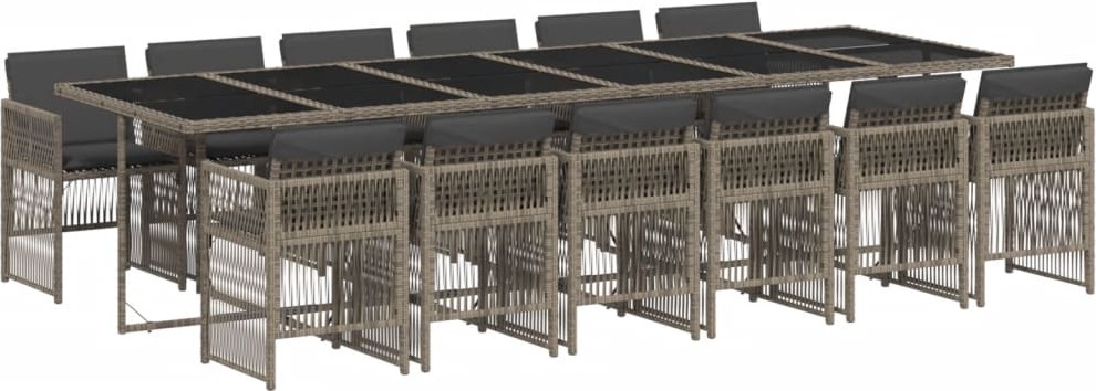 vidaXL 13-dielny záhradný jedálenský set s vankúšmi sivý polyratan