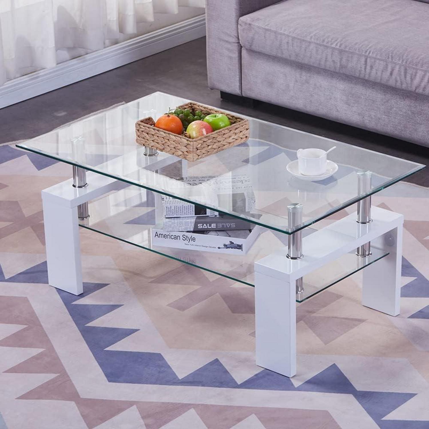 Sonstige Couchtisch Glas Weiß Hochglanz Rechteckig 100x60x45cm