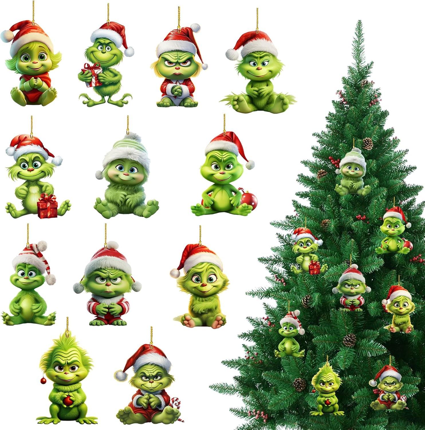 Grinch Ruka Vánoční dekorace, akrylové přívěsky Grinch, 12 kusů,