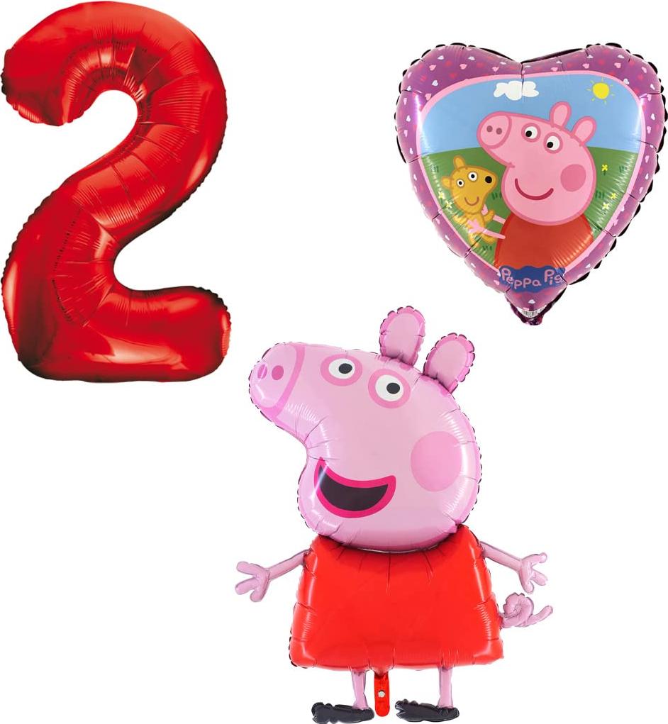 BALLONIM Ballonset Peppa Wutz Pig 3 er Set Peppa Folienballon, Zahl 2 in rot, Peppa mit Teddy Herz