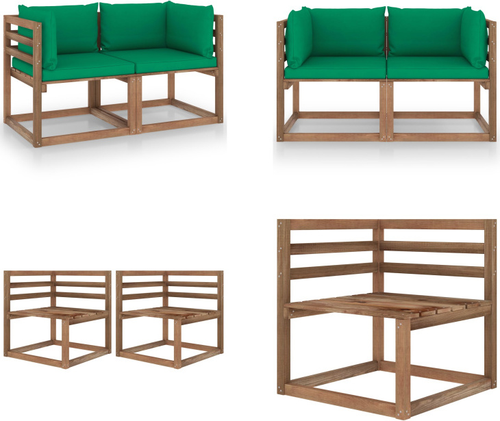 vidaXL Záhradná 2-miestna pohovka z paliet s vankúšmi zo zeleného borovicového dreva - Pohovka z paliet - Pohovka z paliet z dreva - Záhradná pohovka