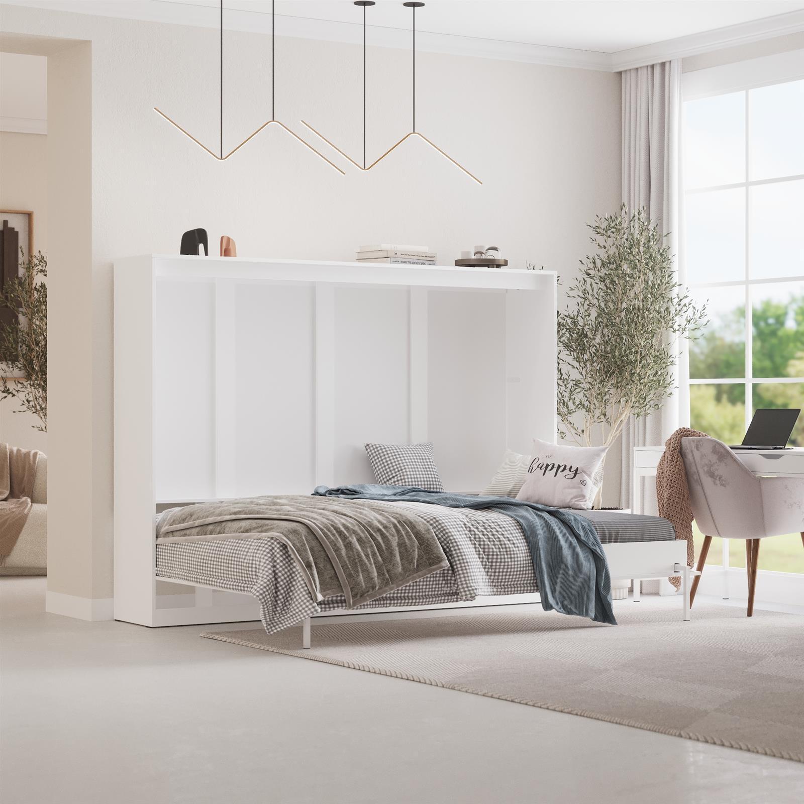 smartbed Schrankbett Klappbett 160x200 Schlafzimmer & Ferienwohnungen Weiss/Weiss Hochglanz 160 Horizontal
