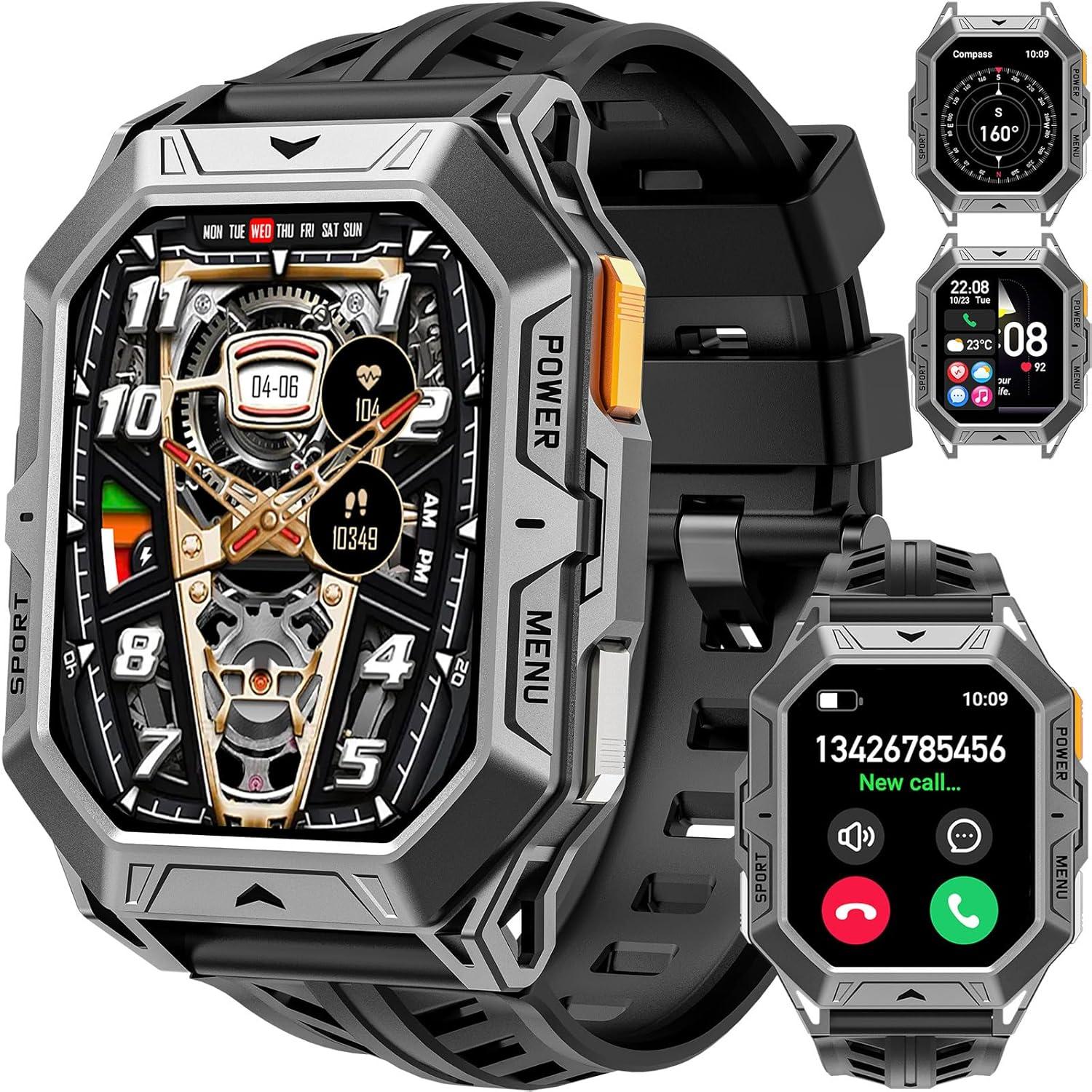 findtime Herren Outdoor Smartwatch 2.13 Zoll AMOLED, 100 Tage Akku, Telefonfunktion, Fitness Uhr mit Kompass, Barometer, Herzfrequenz & IP68