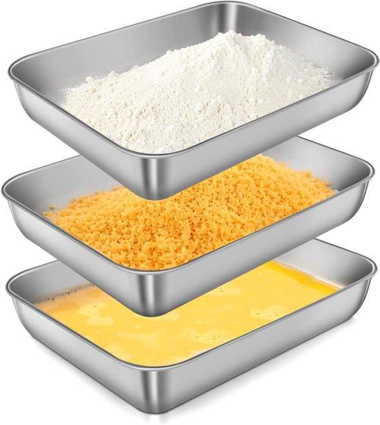 OEM Gelddg 3-delig Set - 25 x 20 x 5 cm - Stahlpaneerstation - Rechte Stahlbäcke - Für Fisch, Fleisch und Gemüse panieren 2026