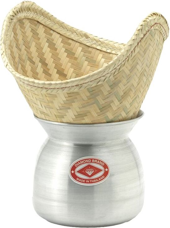 Yoaxia Laos Topf aus Aluminium Ø 22cm H19cm + Bambuskorb 36cm x 30cm Steamer Set / Lao Pot 9844