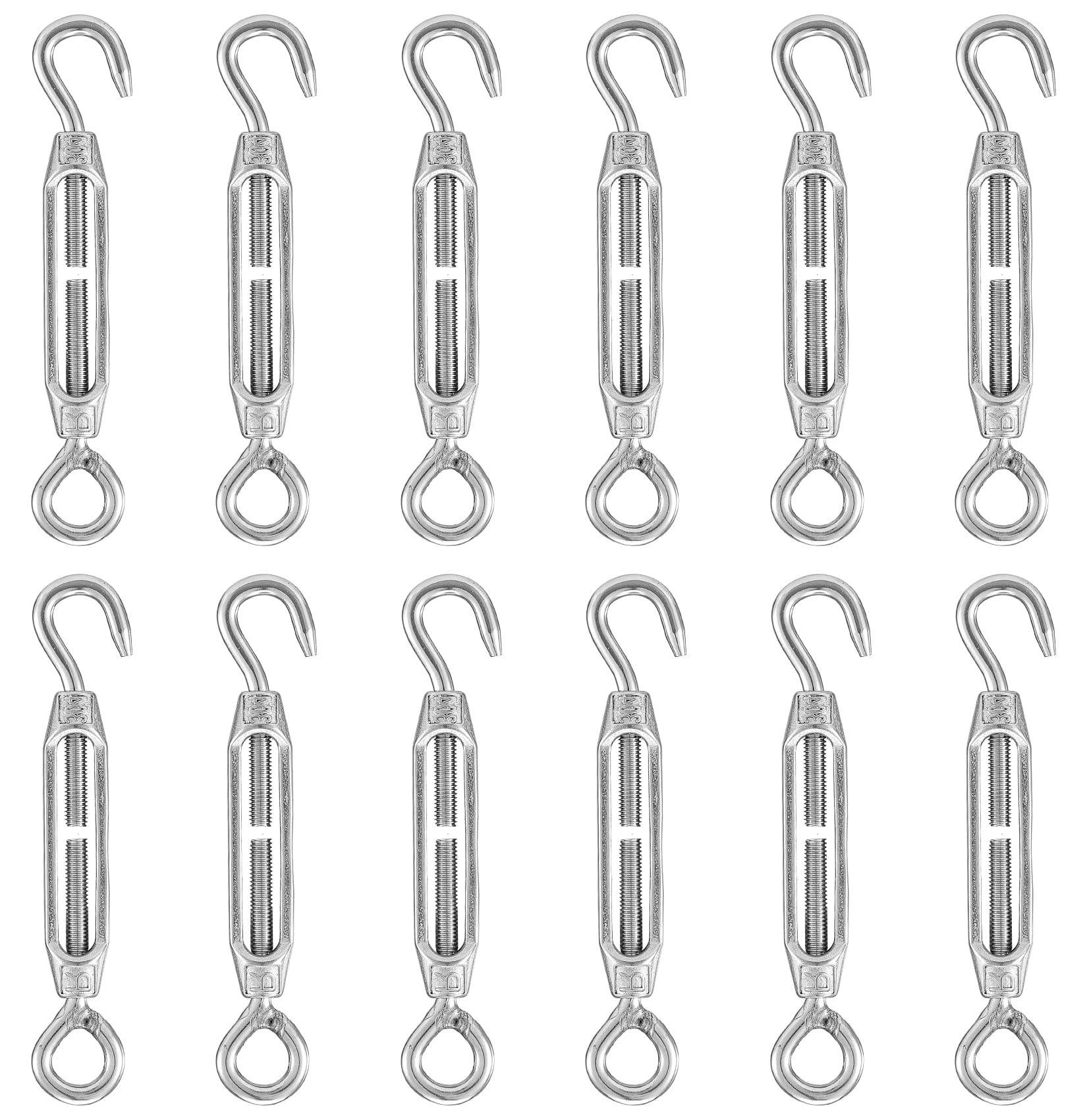 Markenlos 12 Stück M4 Edelstahl-Drahtspanner, Drahtspanner-Set, Haken- und Ösenspanner, verstellbar für Maschenzäune