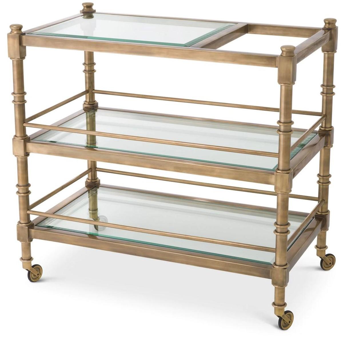 Casa Padrino Luxus Servierwagen Vintage Messing 82 x 46 x H. 80 cm - Hotel Restaurant Gastronomie Trolley - Luxus Hotel Restaurant Gastronomie Accessoires - Luxus Möbel