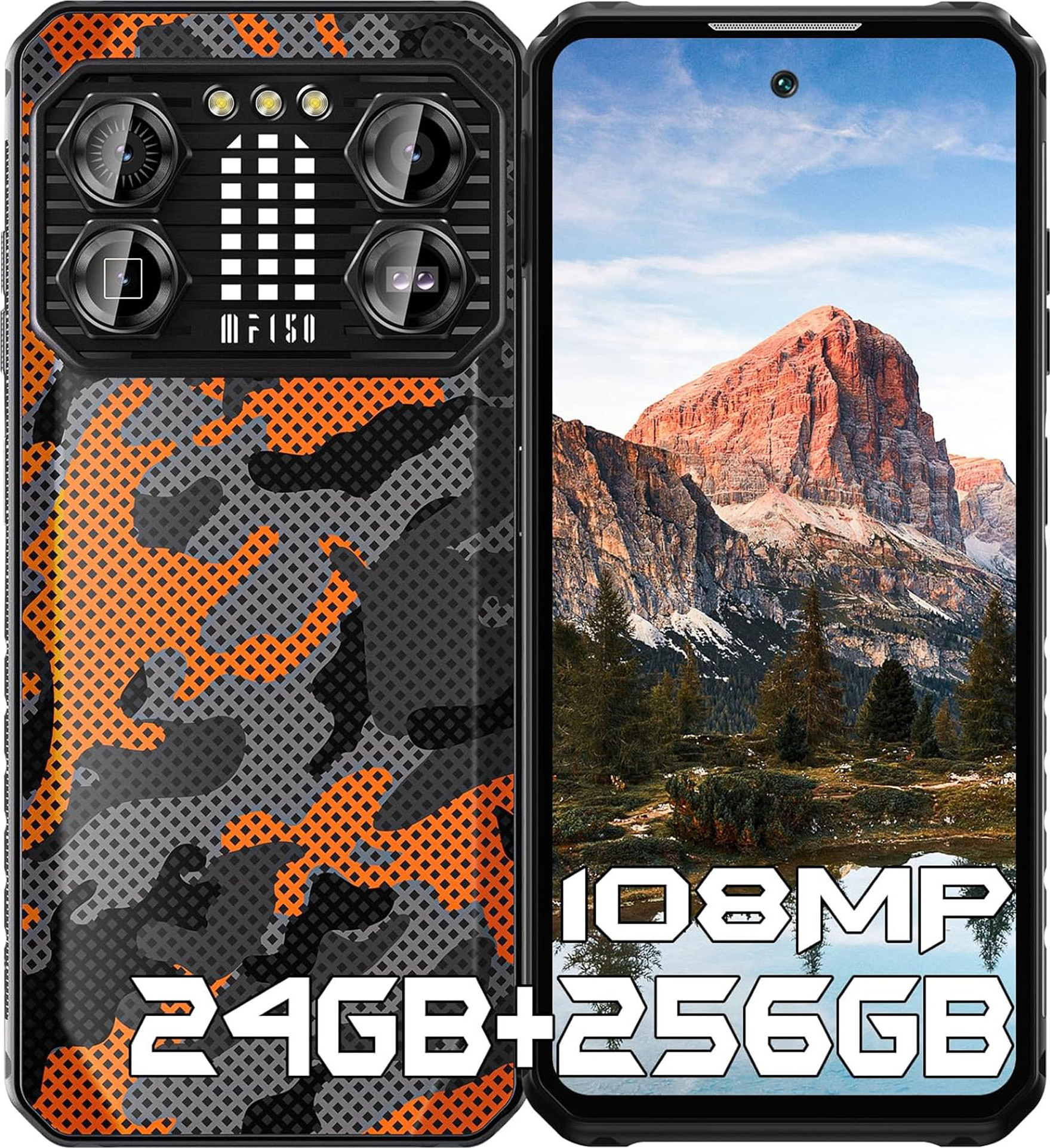 IIIF150 B2 Pro vonkajší smartfón 24GB+256GB/1TB TF 10000mAh vonkajší mobilný telefón Android 13, 108MP+24MP nočné videnie 120Hz 6,78" FHD+, Oranžová