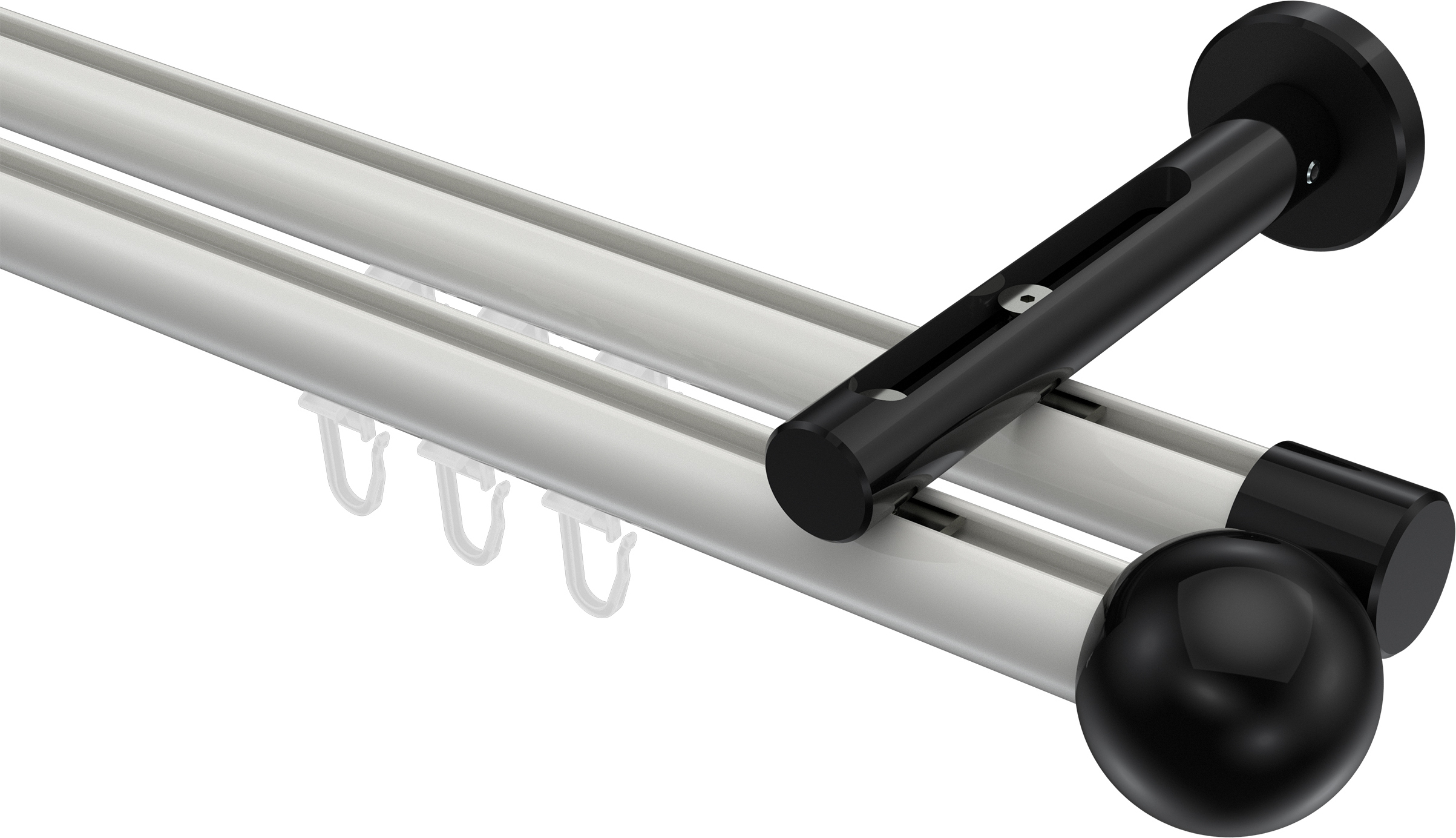 Interdeco Innenlaufstange / Gardinenstange mit Innenlauf Weiß / Schwarz, Typ Siteno Luino (Kugel), 20 mm Ø 2-läufig, 220 cm 10213646-223229_KLA