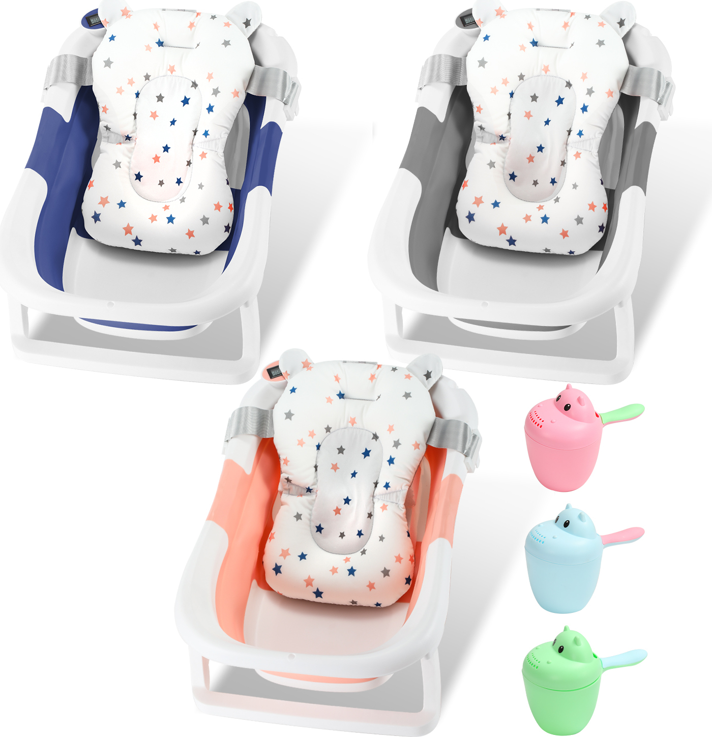 Jopassy Baby Badewanne mit Integriertem Thermometer, Faltbare Babybadewanne mit Rutschfestem Ständer, Baby Wanne mit Badematte, Badewanneneinsatz Baby für Neugeborene Kleinkinder, Rosa RL-BB9301-1-BDq