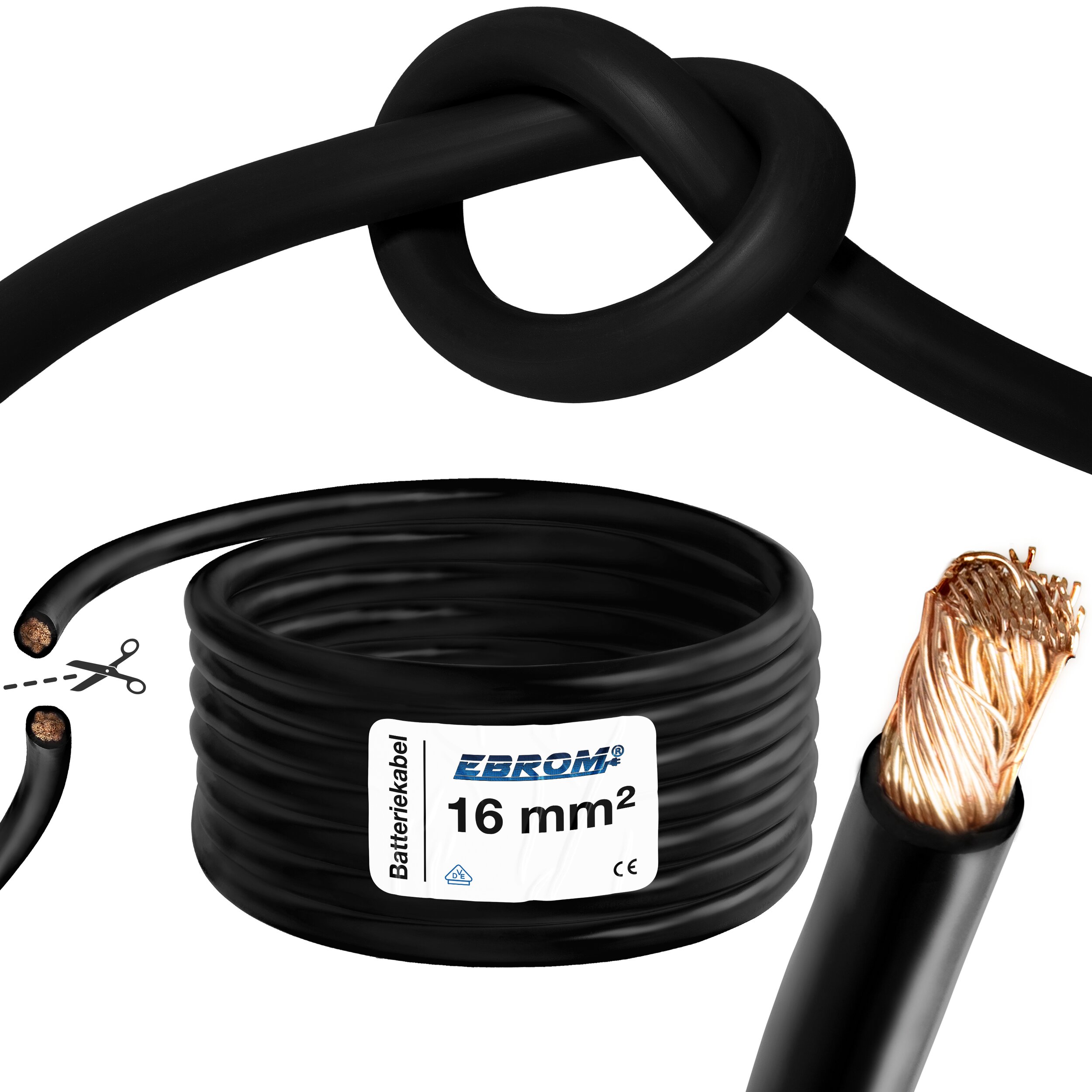 EBROM Batteriekabel, 50 mm² KFZ Kabel Minuspol (-) Pluspol (+)