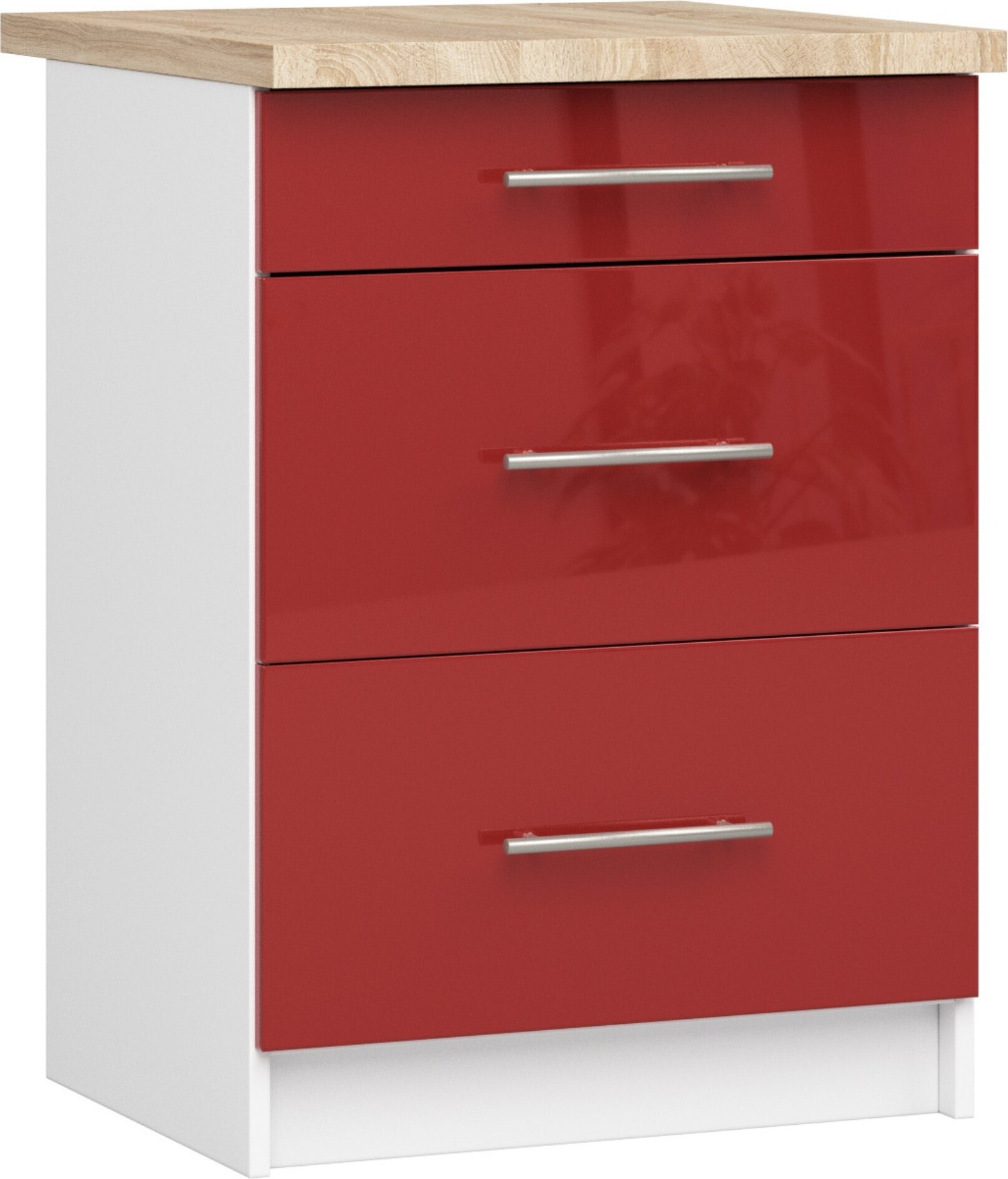 Küchenschrank AKORD OLIWIA S60 Weiß 60 cm Front Rot Glanz B60 x H85 x T46 cm KS0POLIBIACZERPOL3S007