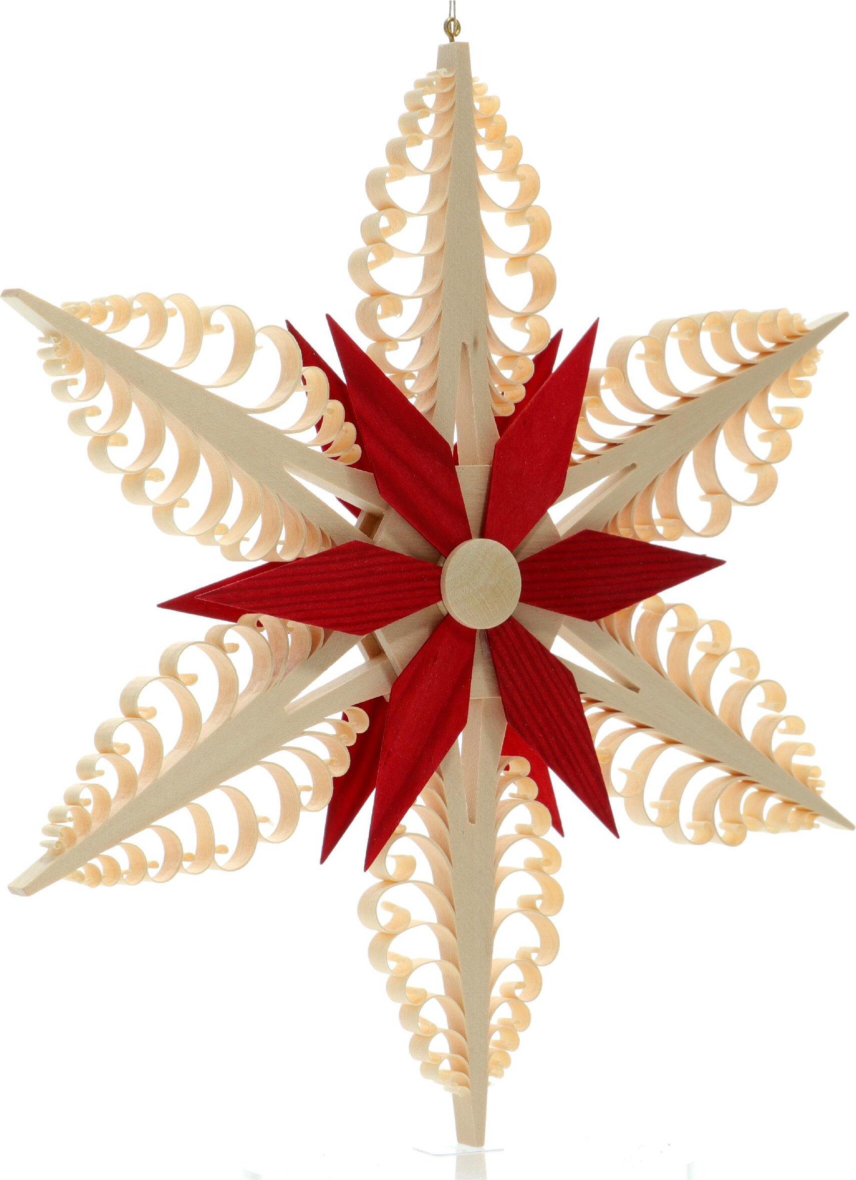 Herstellung von Baum- & Fensterschmuck Martina Rudolph Fensterschmuck Spanstern Mitte mit Stern Rot Beidseitig BxHxT=24x24x3cm NEU 108/rot
