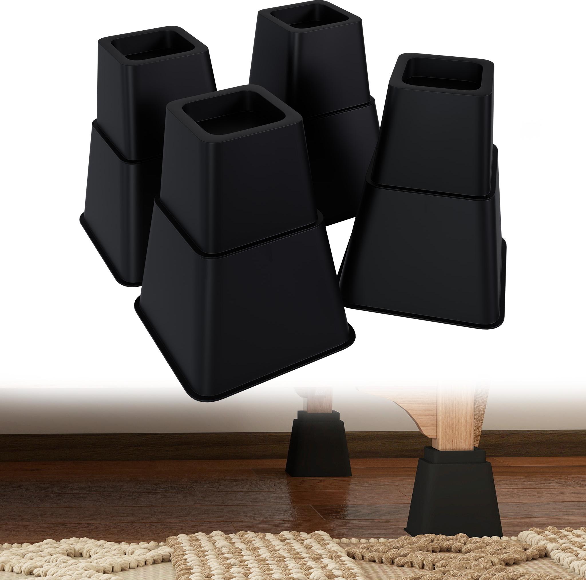 XMTECH Möbelerhöhung 8-teilig – Runde Möbelerhöher 4×12cm & 4×6,5cm für Bett, Sofa, Tisch & Stuhl – Stapelbare Betterhöhung & Tischerhöhung, rutschfest, tragfähig bis 2000 kg, Schwarz