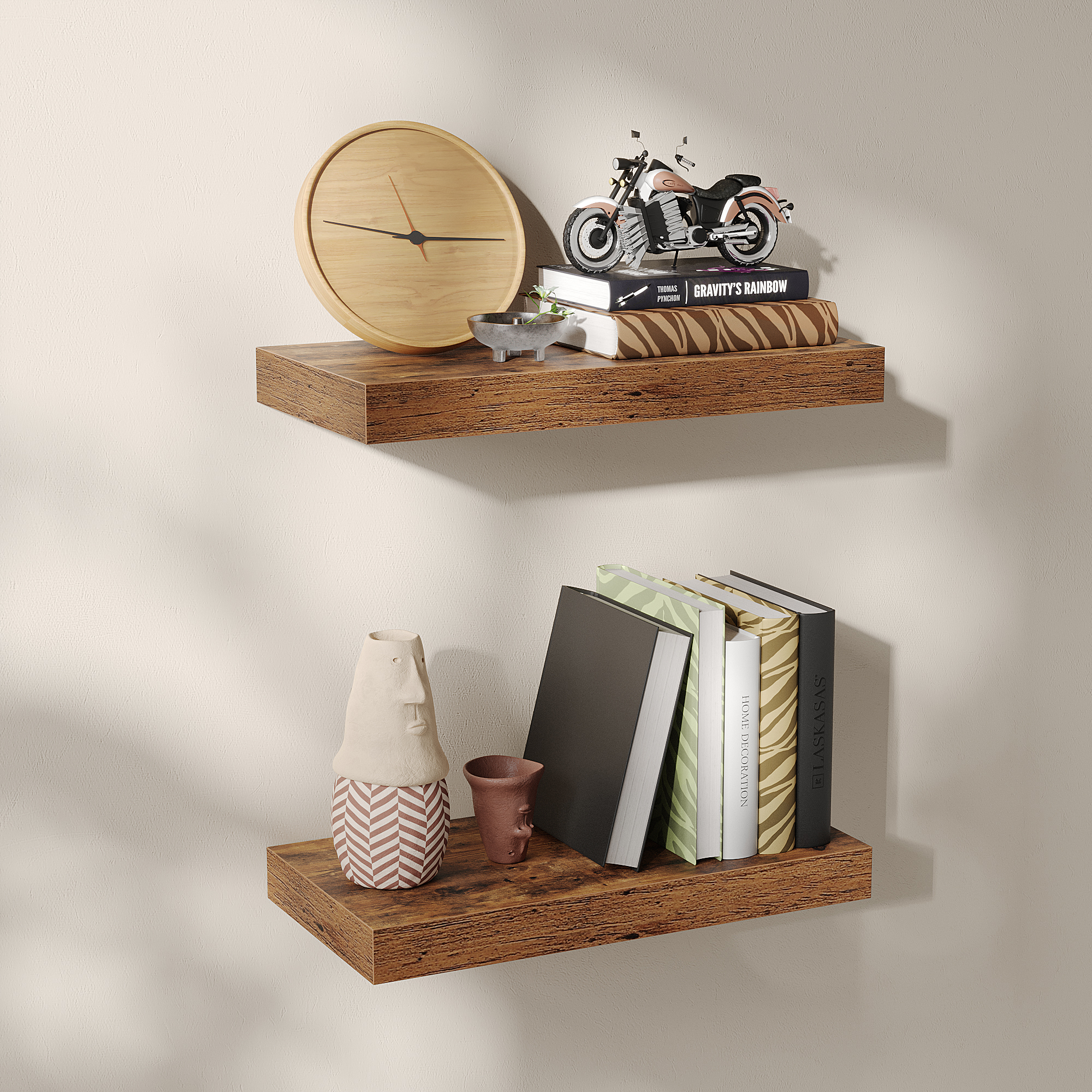 Schweberegale Set 2-teilig – 40,6 Cm Breit, 23,6 Cm Tief, Rustikal Hellbraun Für Wandmontage