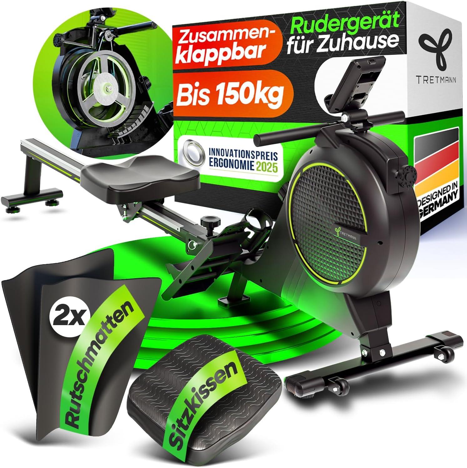 Tretmann Rudergerät für Zuhause Set extra leise Wirbelstrombremse2.0 bis 150KG patentiert ErgoKonzept Rudergerät Magnet Rudermaschine Rudergeräte Ruder Fitnessgeräte