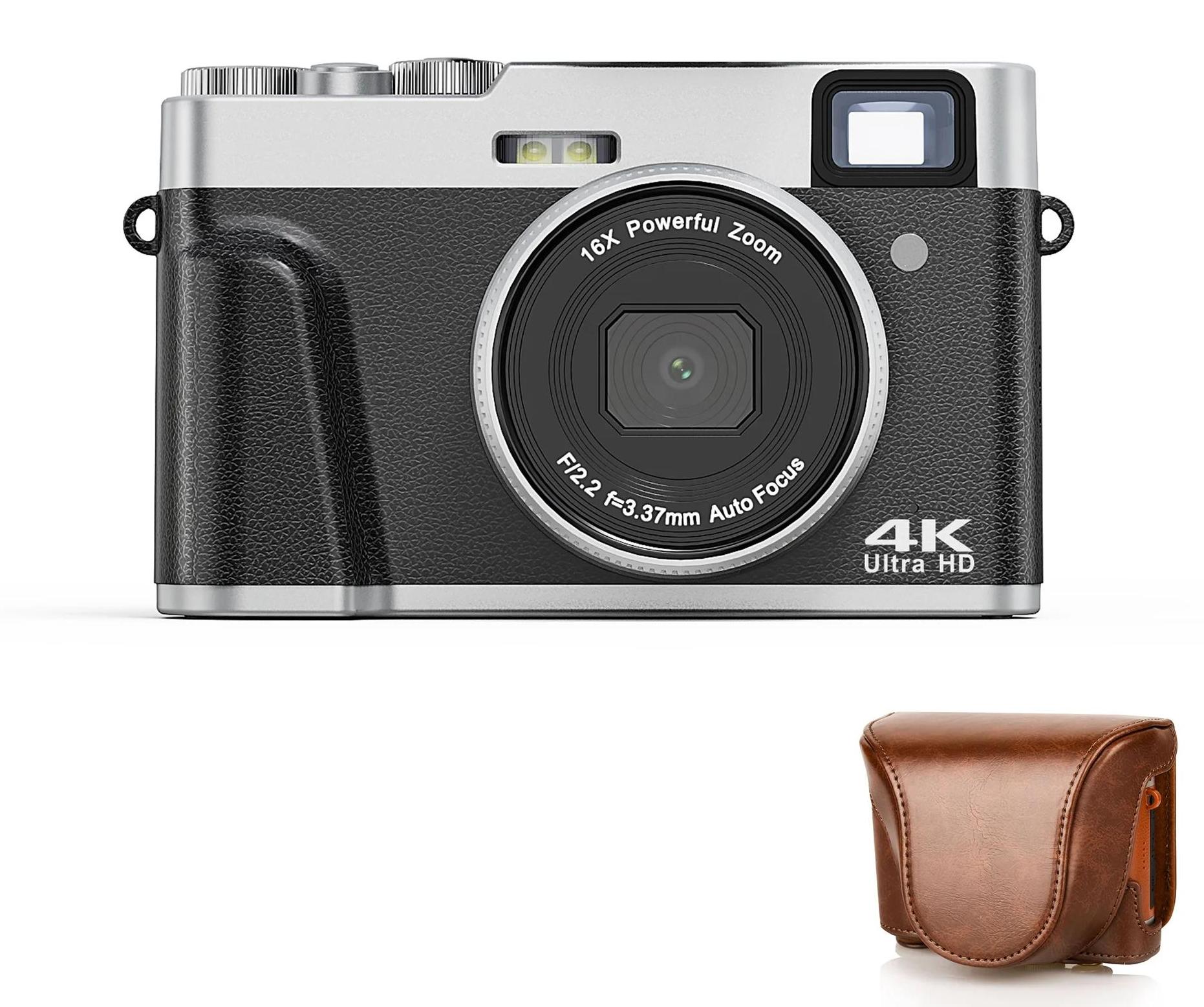 StarTech Retro Digitalkamera - Kompaktkamera - 48 MP - 4K Video - 16x Zoom - Integrierter Blitz - AF Autofokus - 32 GB Karte + Kameratasche - Schwarz