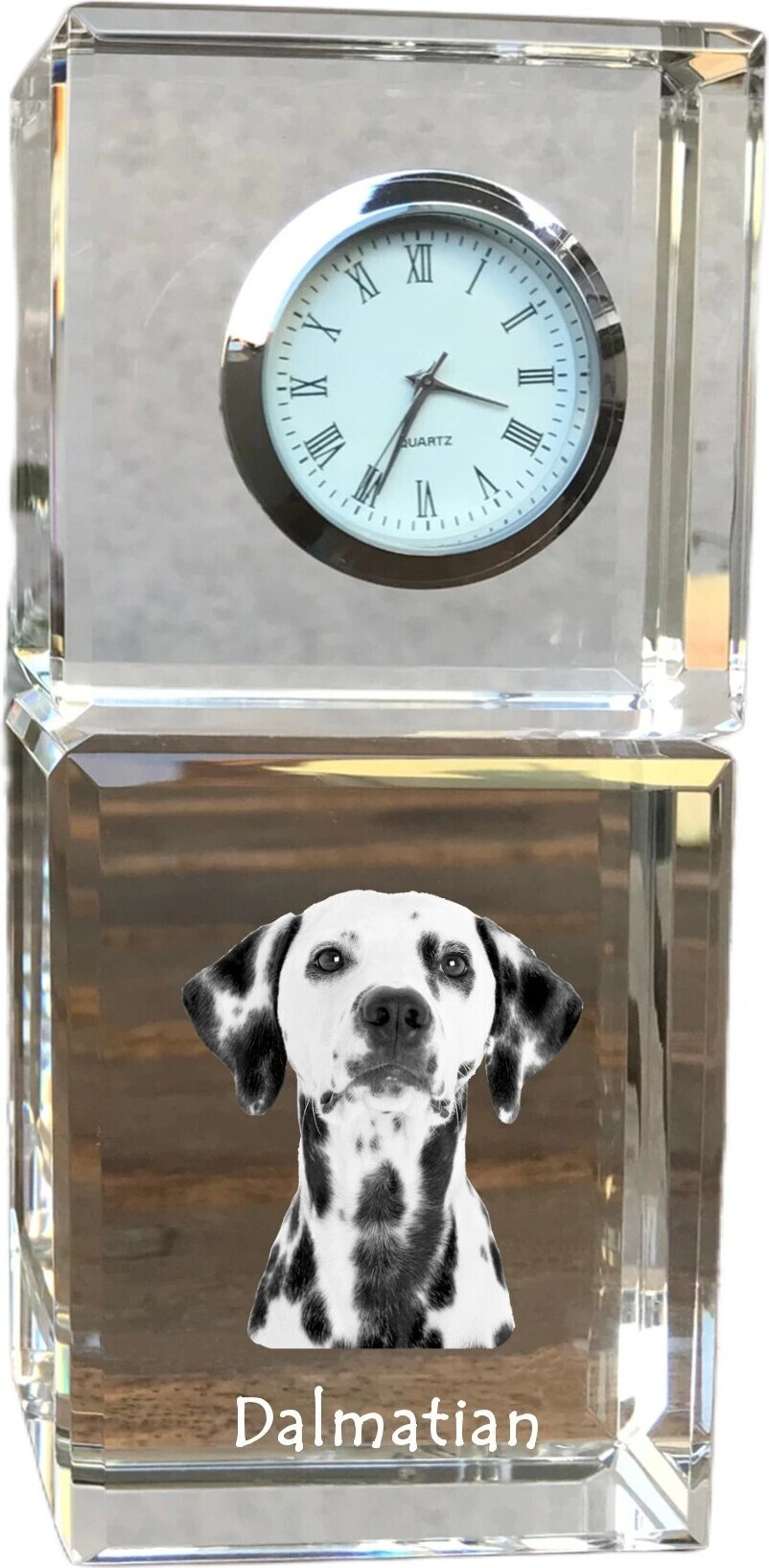 Dalmatiner, Dalmatinac - Kristalluhr mit Foto, Hundebild im Kristall, personalisierte Schreibtischuhr von Art-Dog.