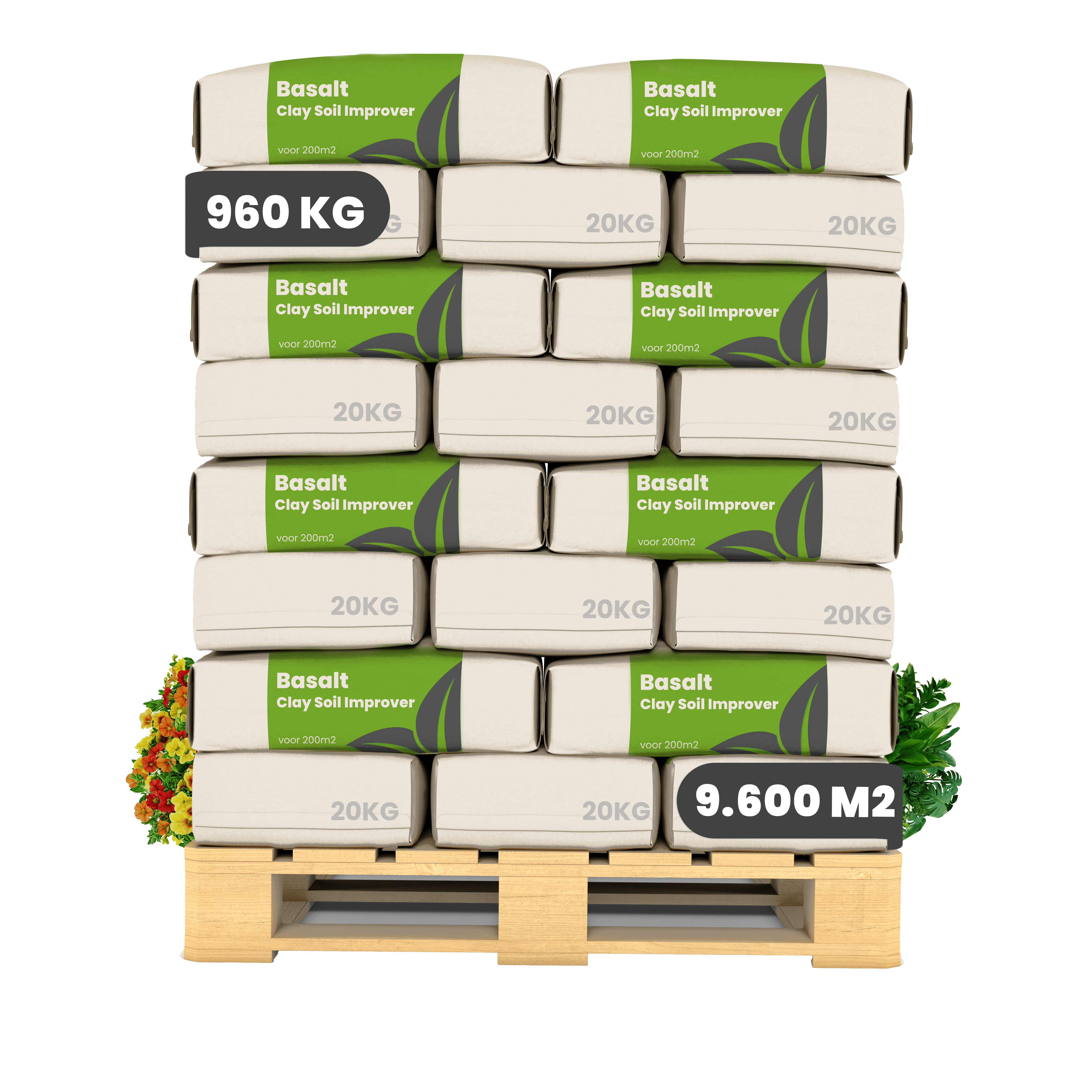 Basaltmehl-Bodenverbesserungsmittel für Lehmboden (48x – 960 kg – für 9.600 m2)- Organifer 27562