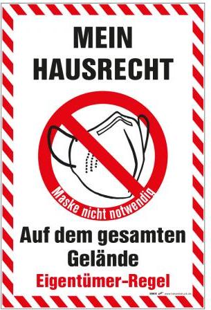 HSK Hinweisschild Schild - Mein Hausrecht Maske nicht notwendig... - Gr. ca. 30 cm x 20 cm - 309838