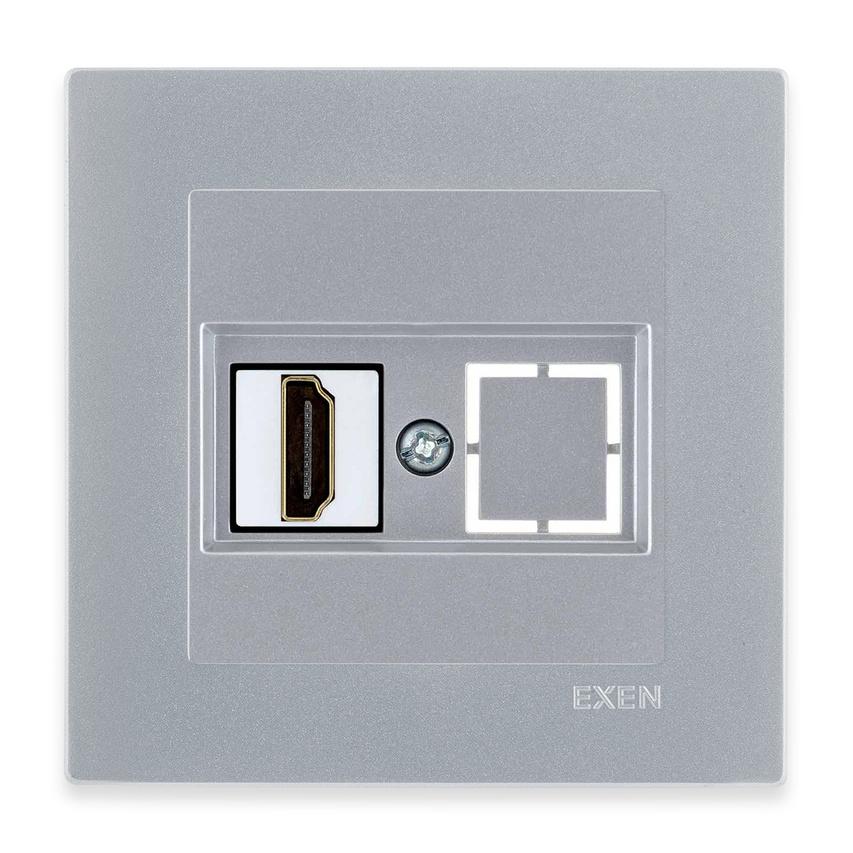 EXEN HDMI-Multimedia-Anschluss, silberfarben + silberfarbener Rahmen