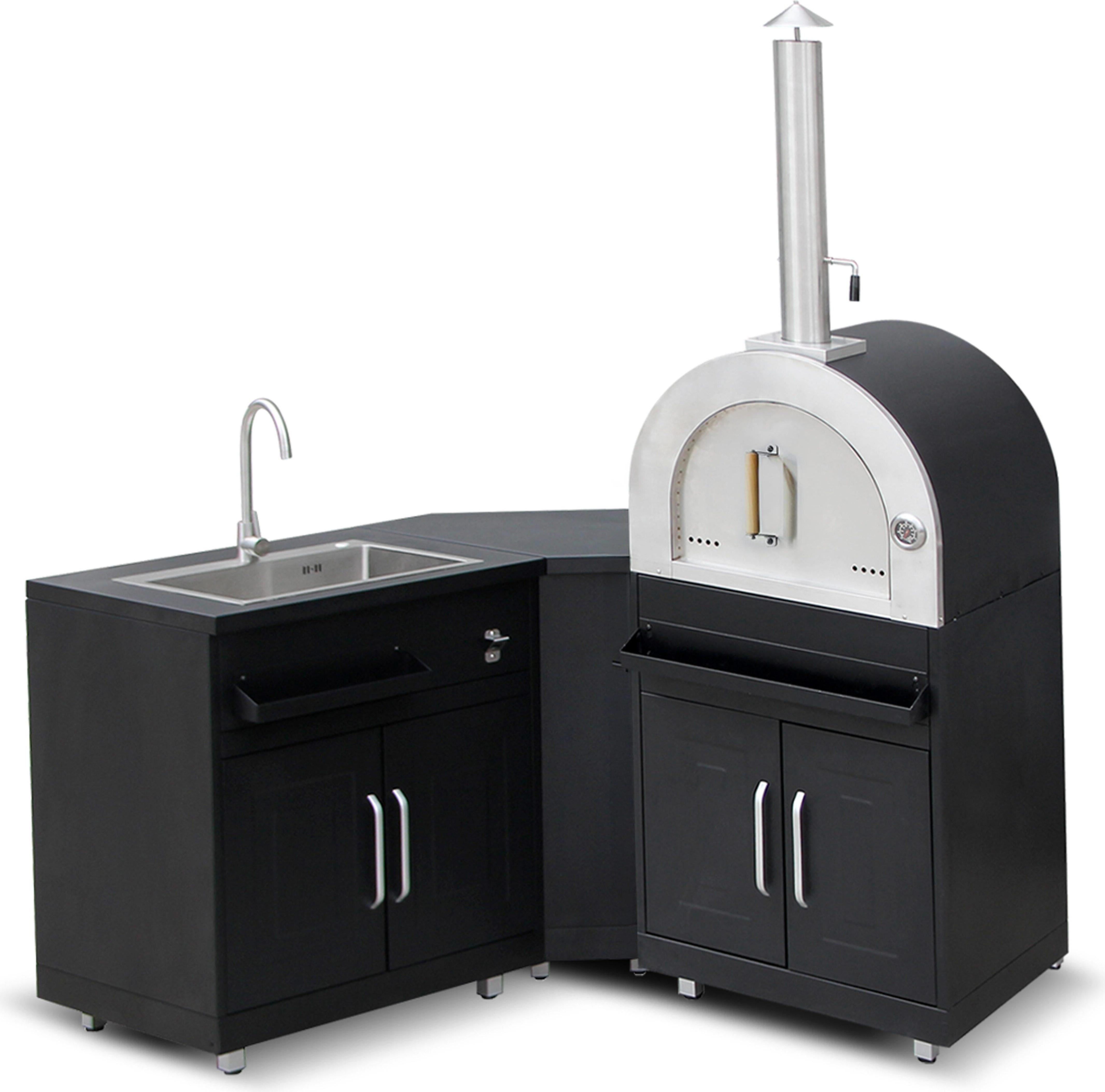 Metall-Outdoorküche mit 3 Spülbecken und Pizzaofen - Oviala Memphis 114396